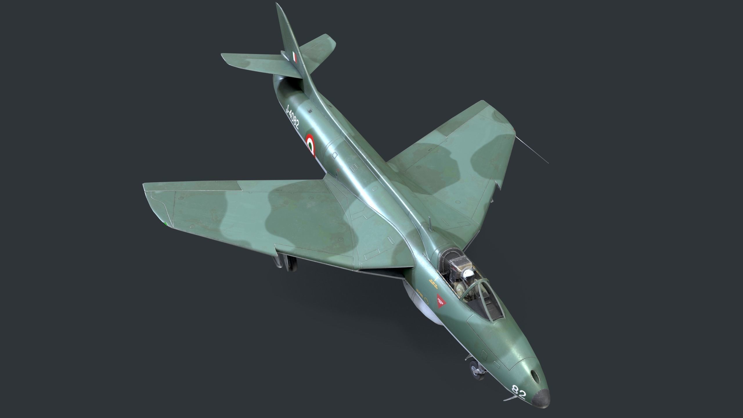 Lowpoly Hawker Hunter MK56 jet with Pilot Low-poly 3D model_1