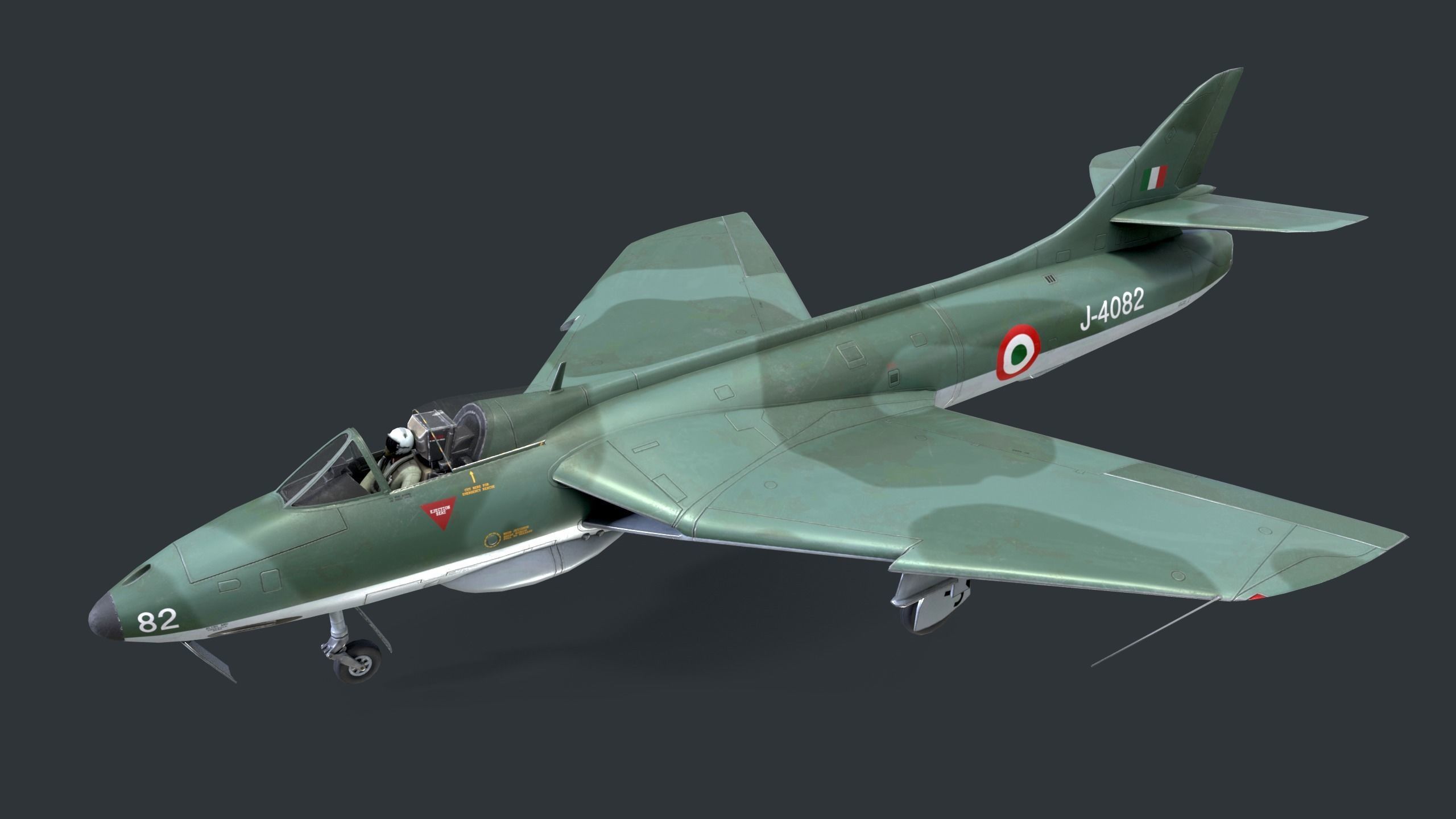 Lowpoly Hawker Hunter MK56 jet with Pilot Low-poly 3D model_11