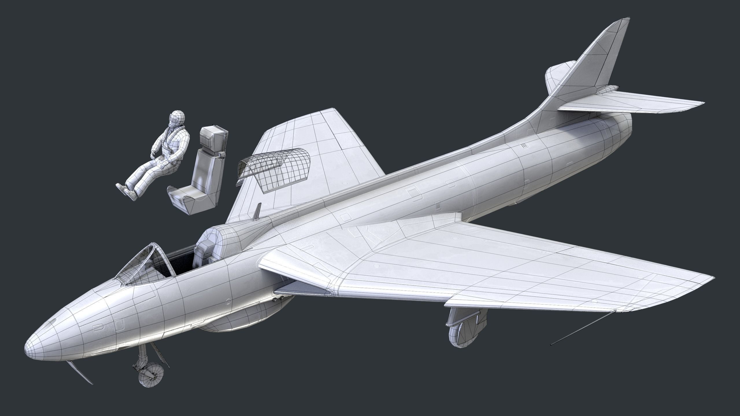 Lowpoly Hawker Hunter MK56 jet with Pilot Low-poly 3D model_15