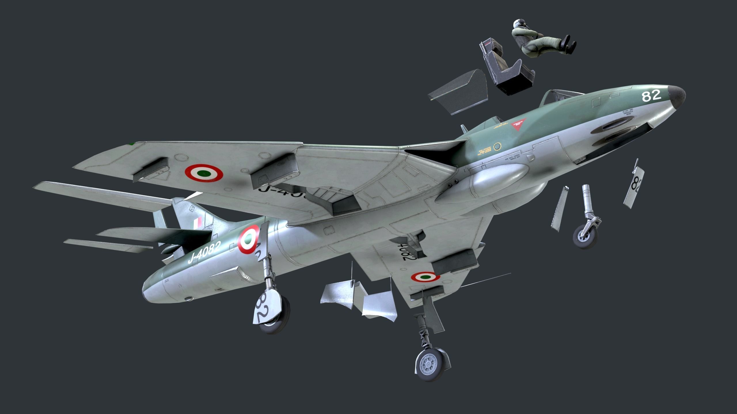 Lowpoly Hawker Hunter MK56 jet with Pilot Low-poly 3D model_10