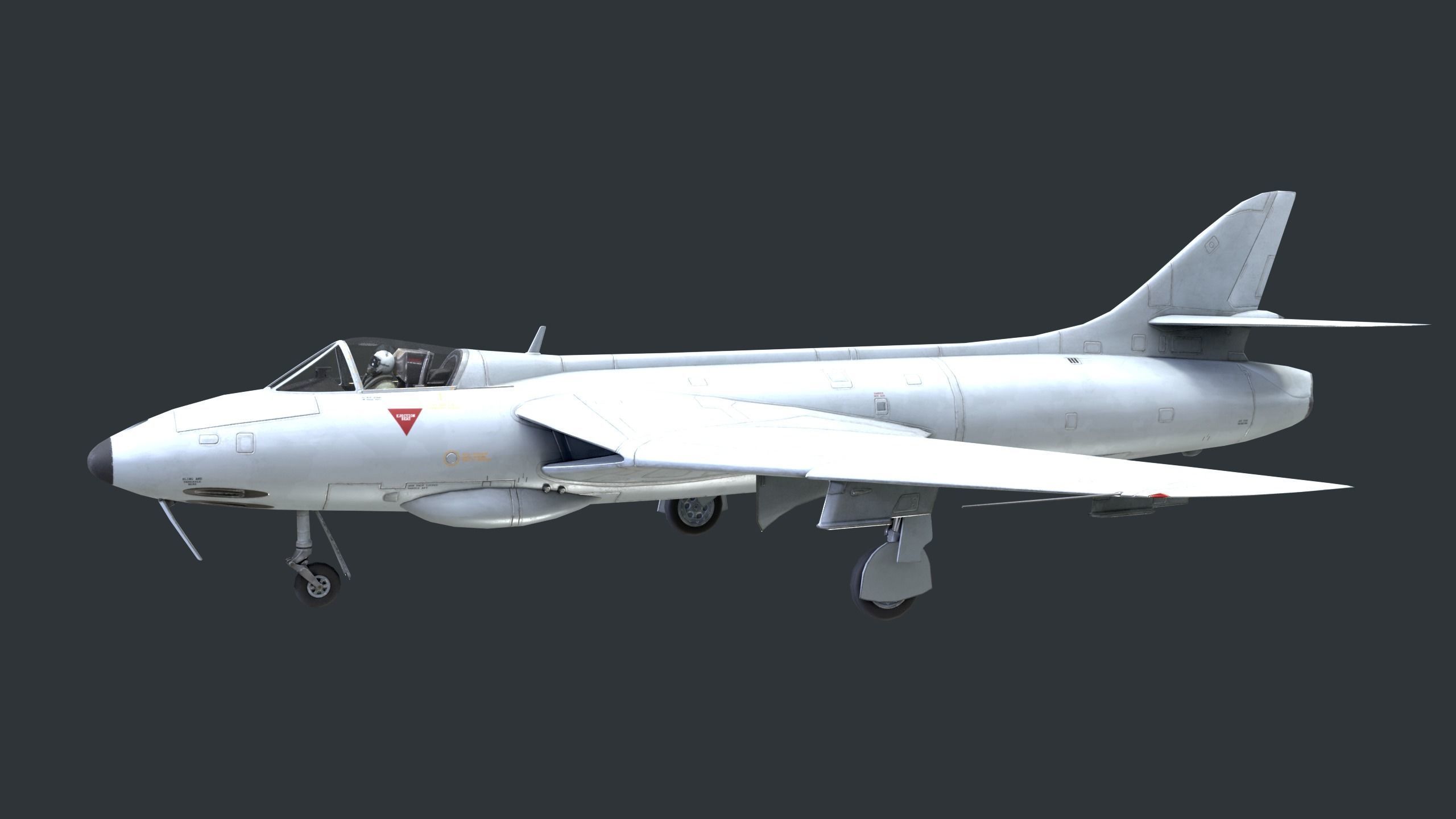 Lowpoly Hawker Hunter MK56 jet with Pilot Low-poly 3D model_12