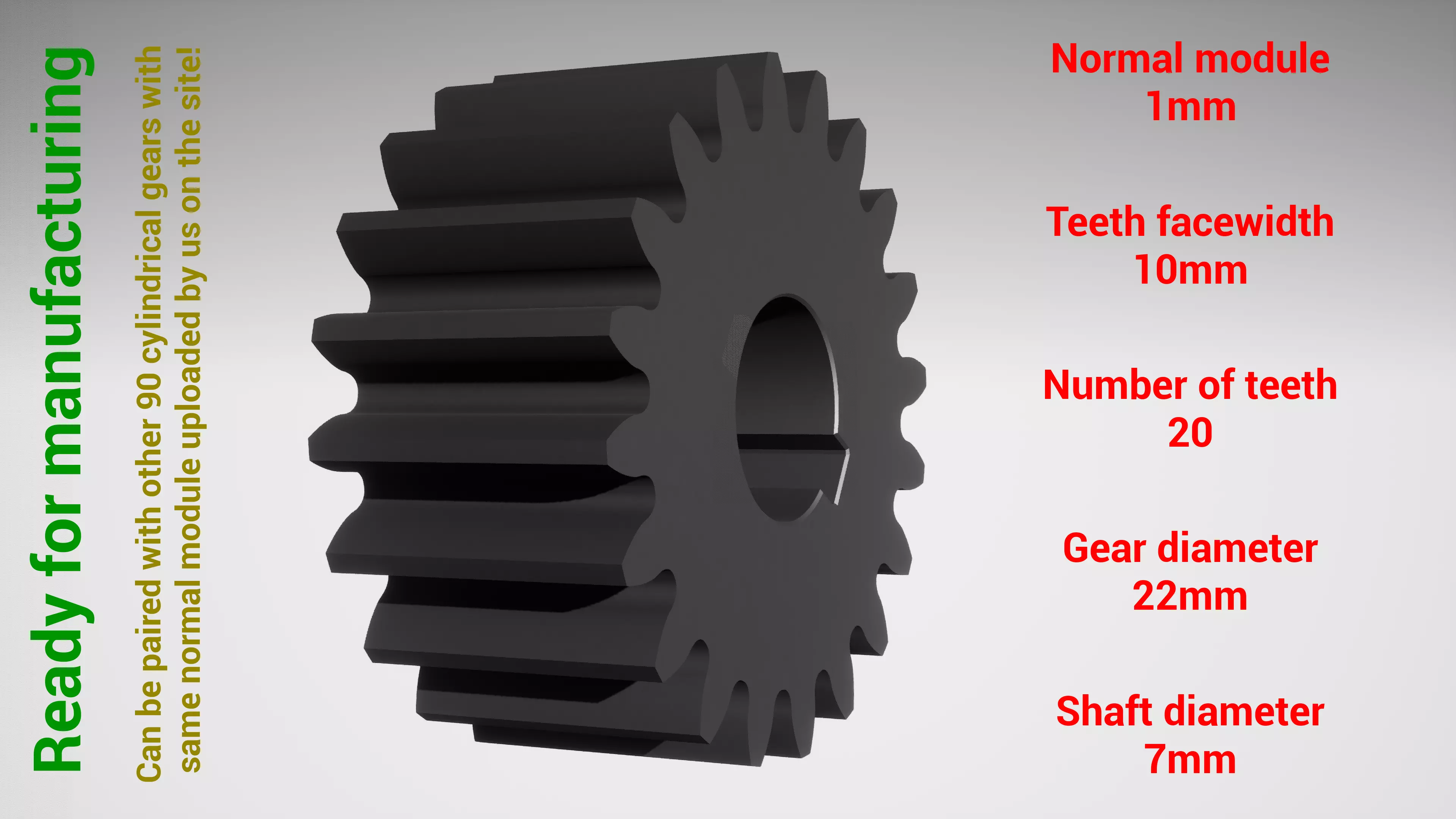 Cylindrical gear - paired - z20 m1 D22 d7 3D print model_0