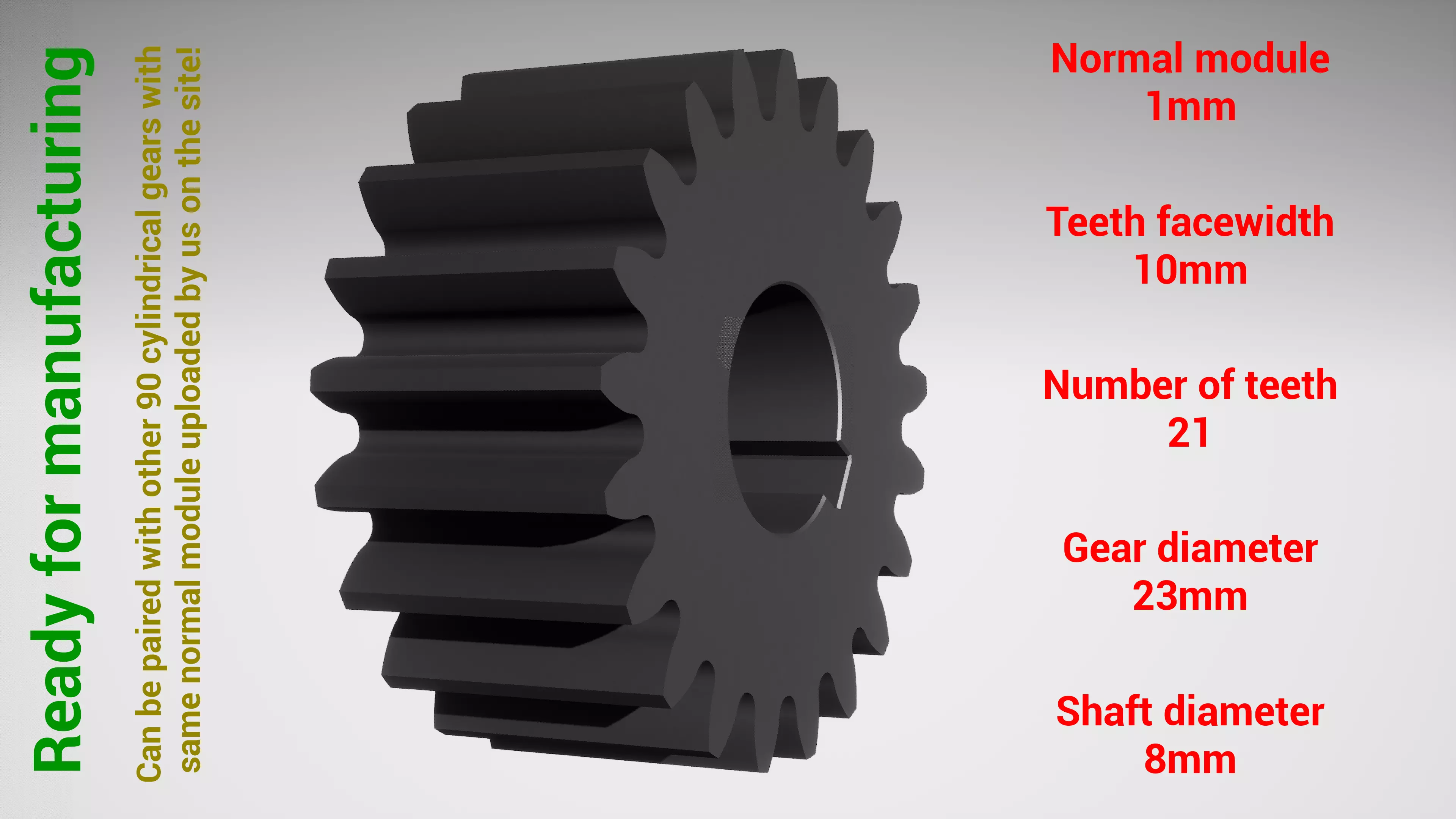 Cylindrical gear - paired - z21 m1 D23 d8 3D print model_0