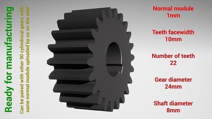 Cylindrical gear - paired - z22 m1 D24 d8 3D print model