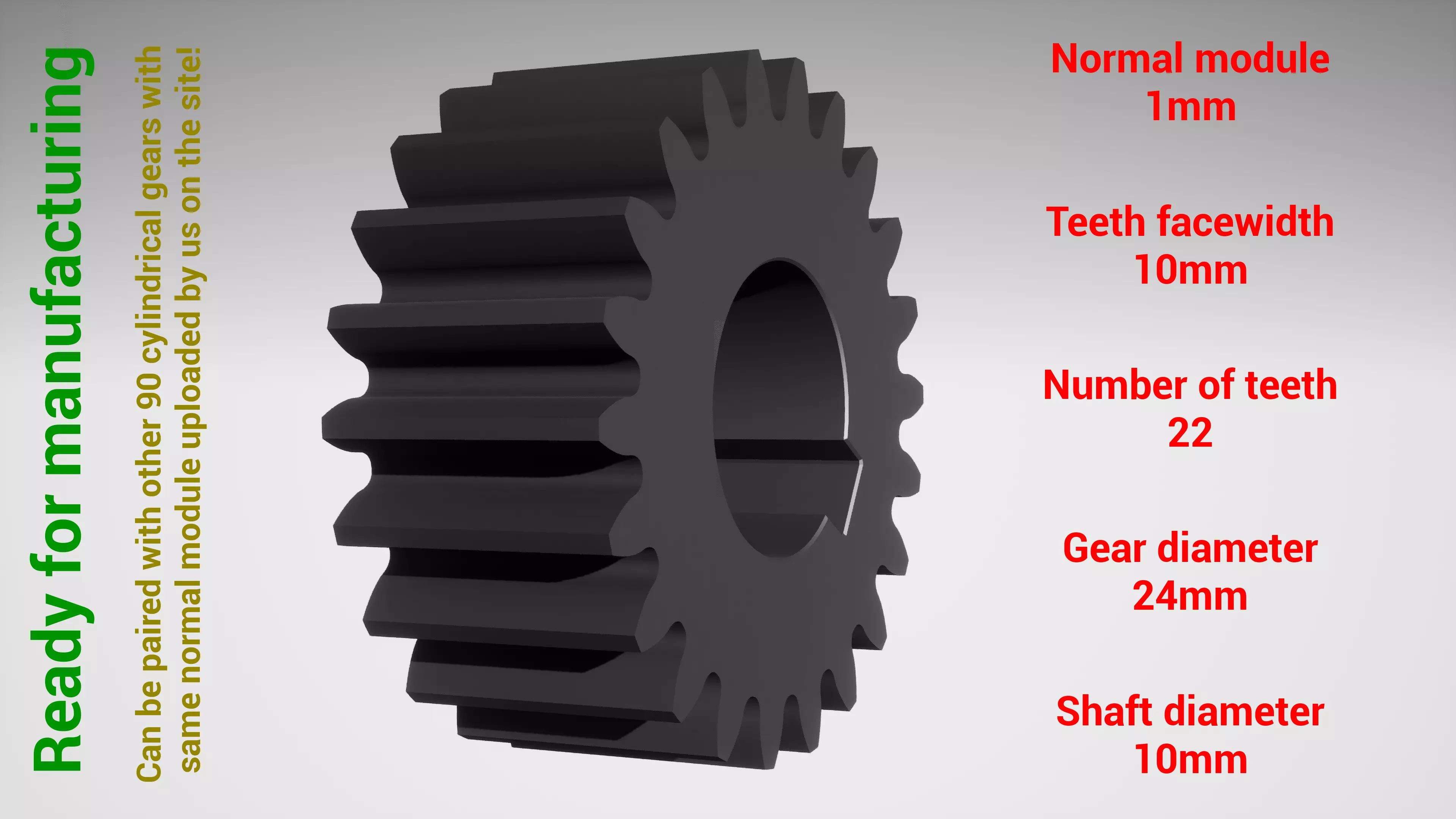 Cylindrical gear - paired - z22 m1 D24 d10 3D print model_0
