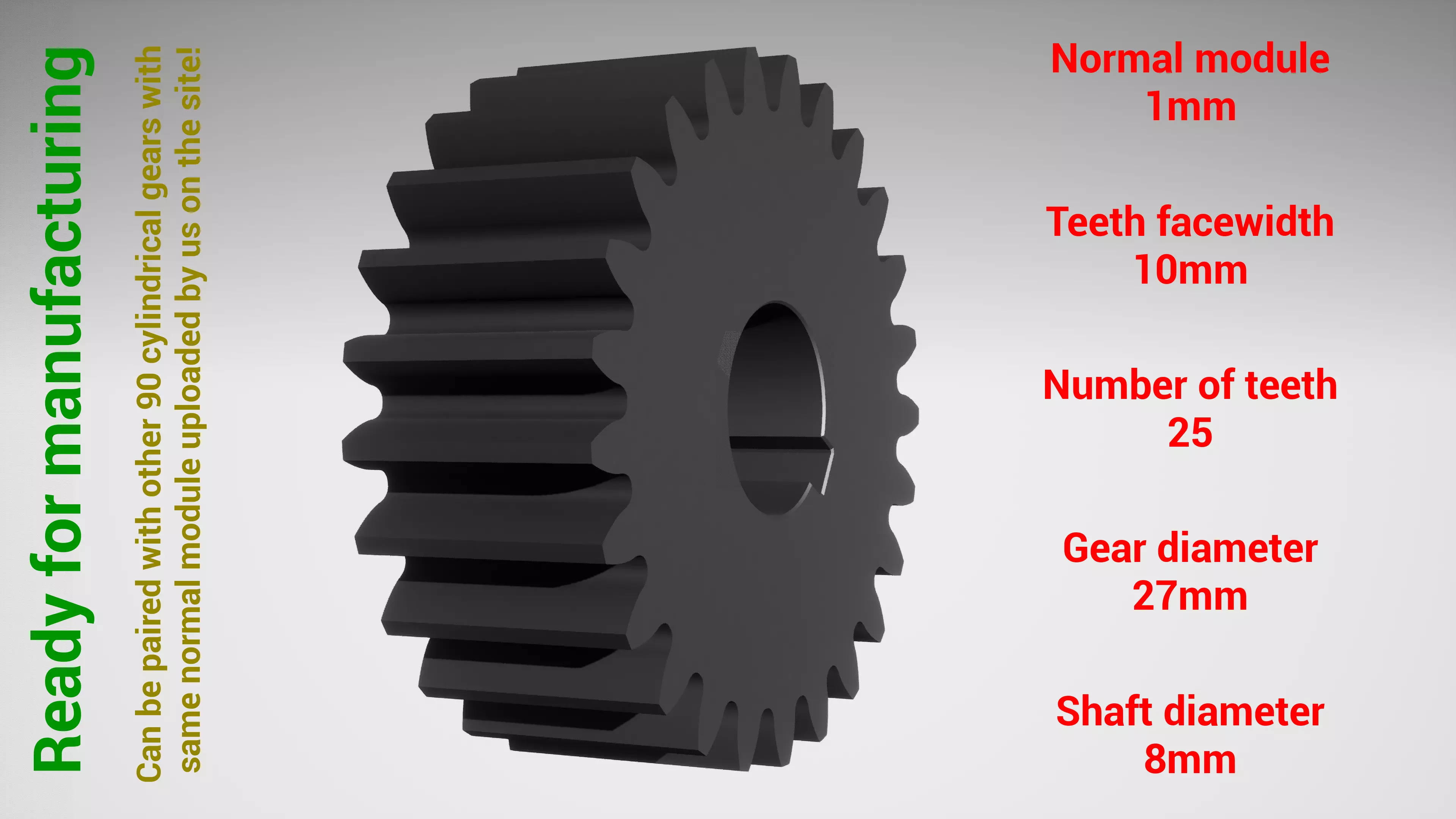Cylindrical gear - paired - z25 m1 D27 d8 3D print model_0
