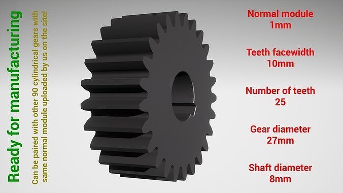 Cylindrical gear - paired - z25 m1 D27 d8 3D print model