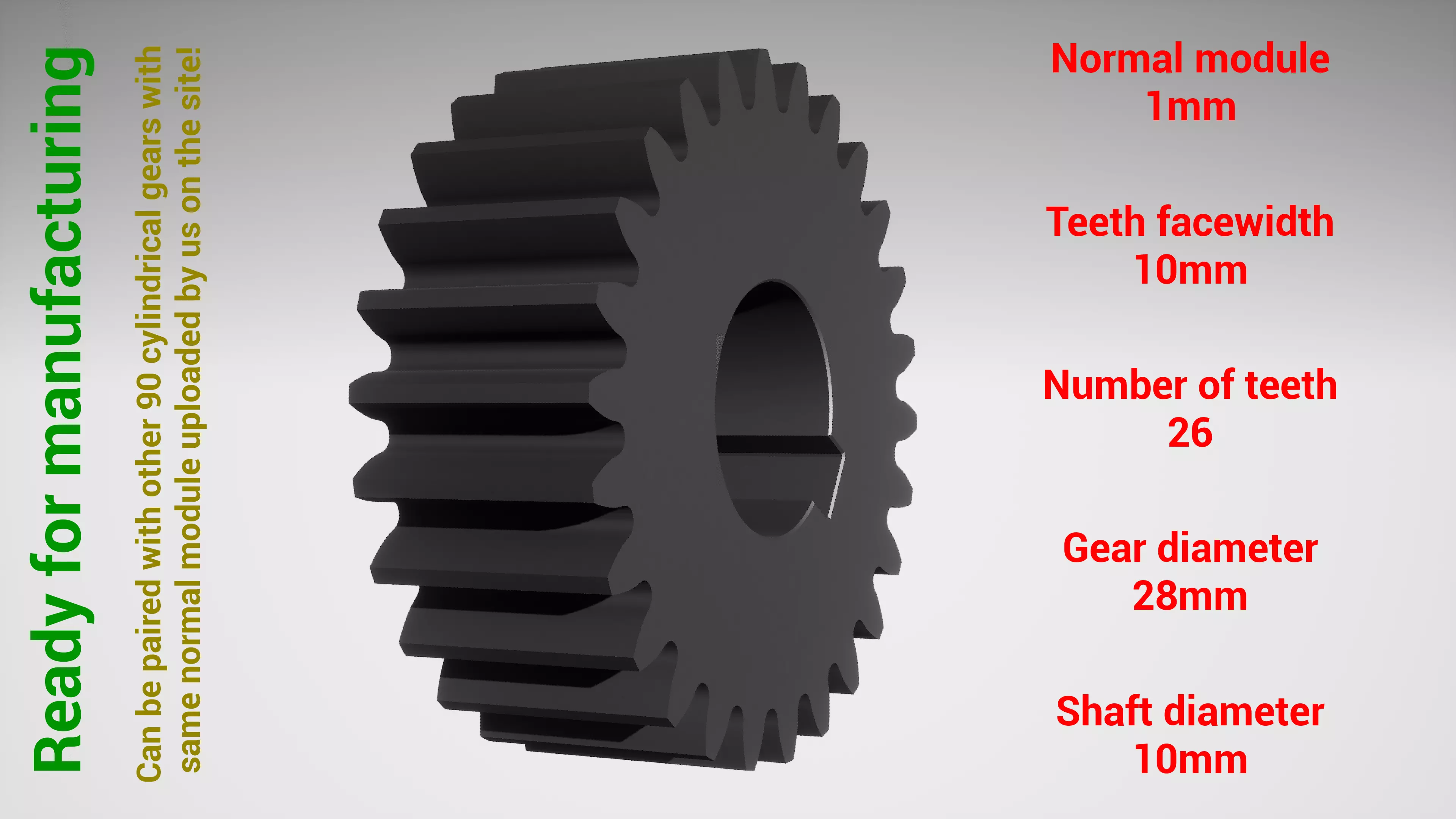 Cylindrical gear - paired - z26 m1 D28 d8 3D print model_0