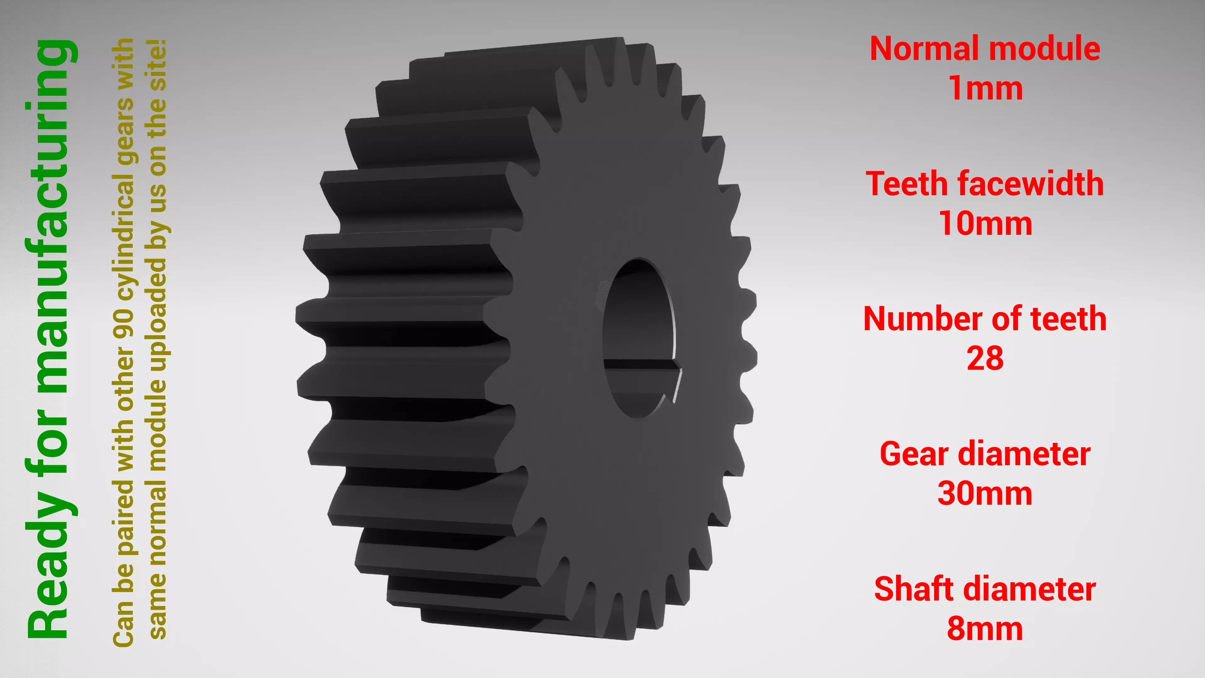 Cylindrical gear - paired - z28 m1 D30 d8 3D print model_0