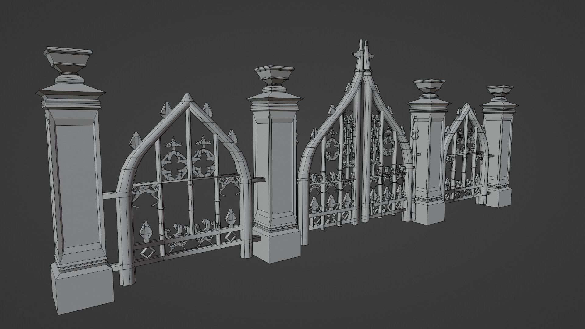 Cemetery Gothic Fence Low-poly 3D model_5