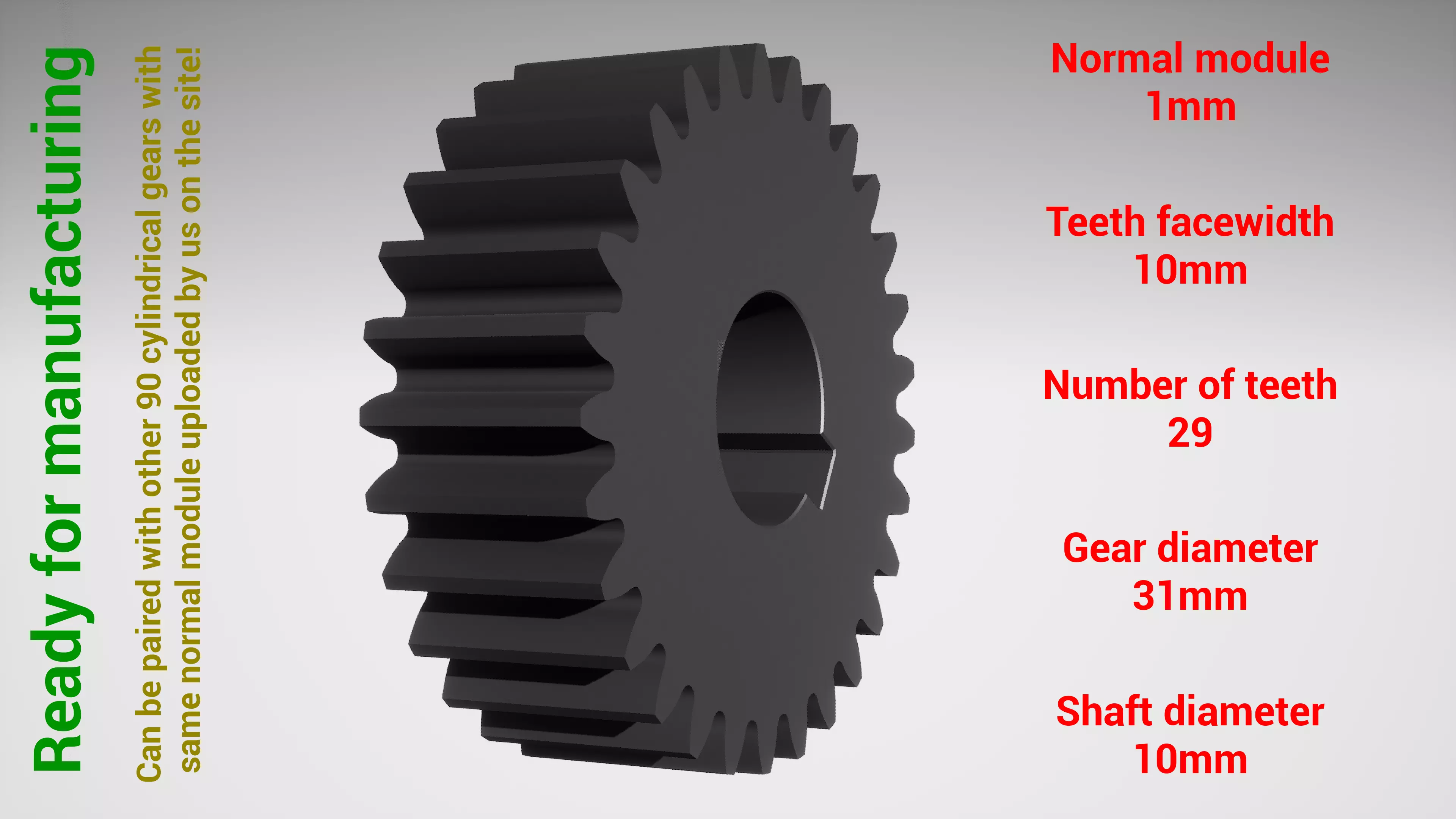Cylindrical gear - paired - z29 m1 D31 d10 3D print model_0