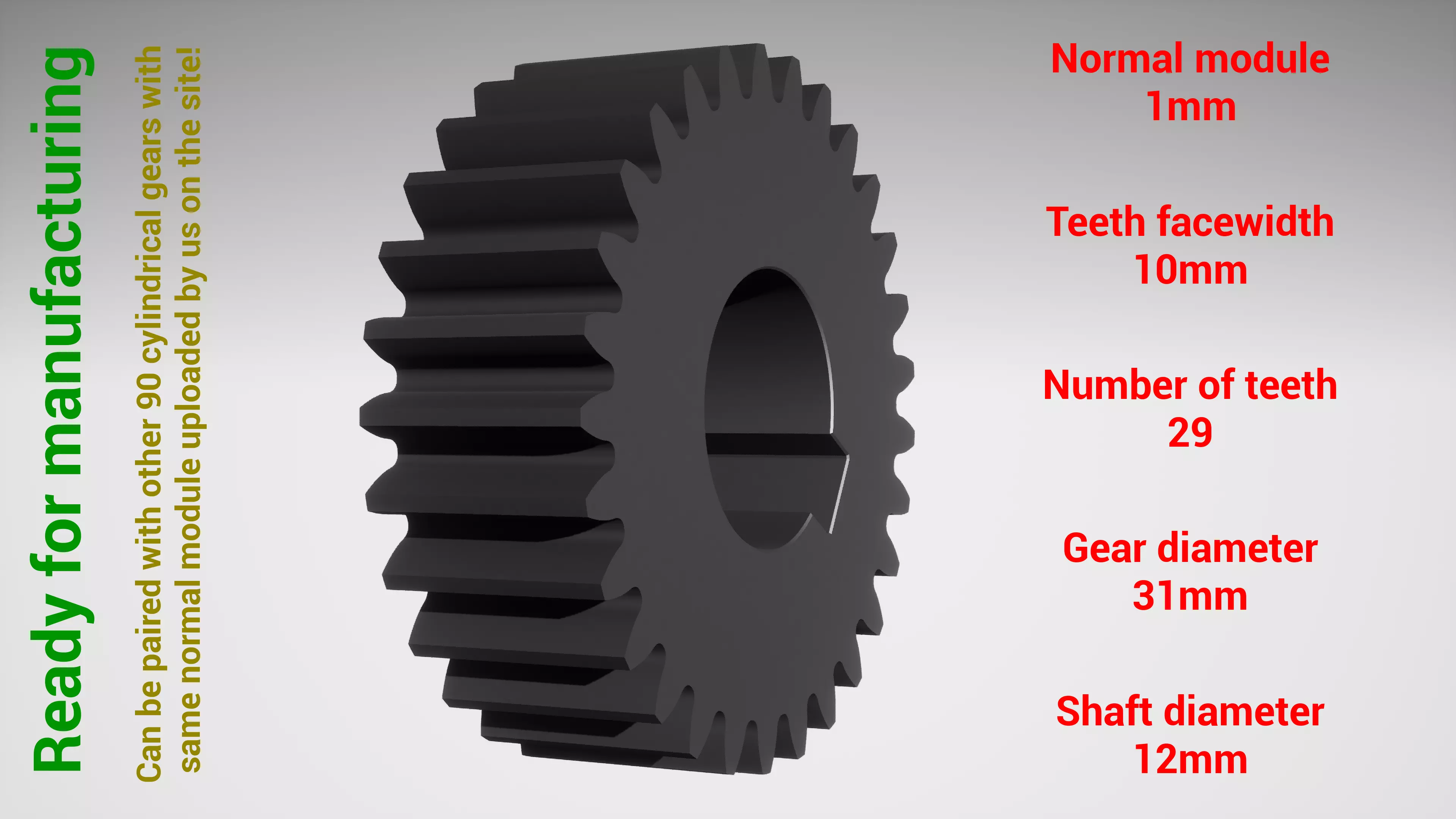 Cylindrical gear - paired - z29 m1 D31 d12 3D print model
