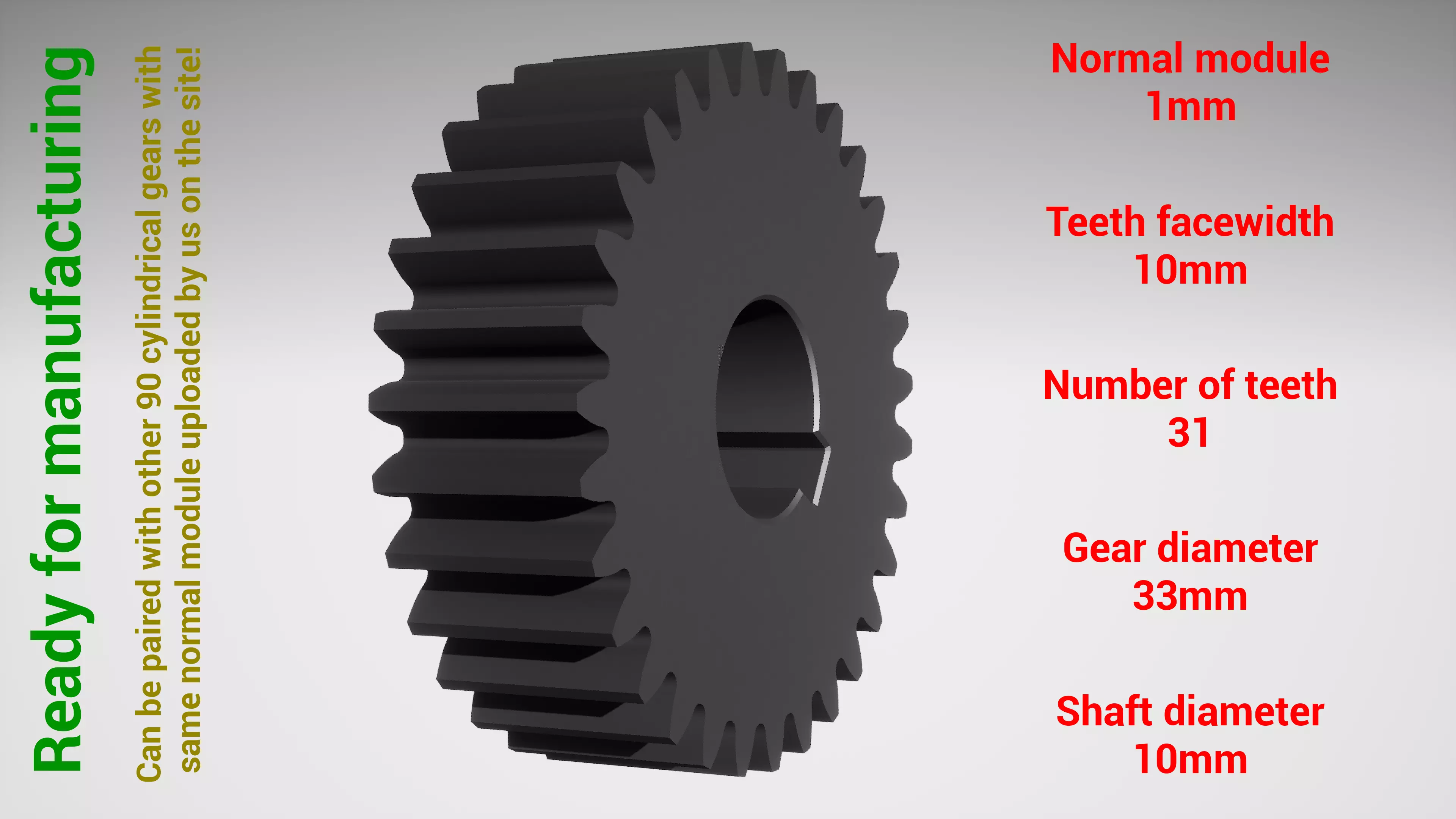 Cylindrical gear - paired - z31 m1 D33 d10 3D print model_0