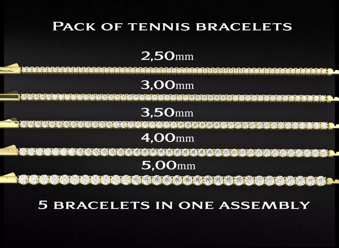 A set of tennis bracelets of different sizes of stones 730 3D print model_0