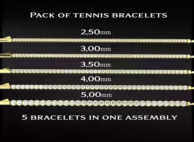 A set of tennis bracelets of different sizes of stones 730 3D print model