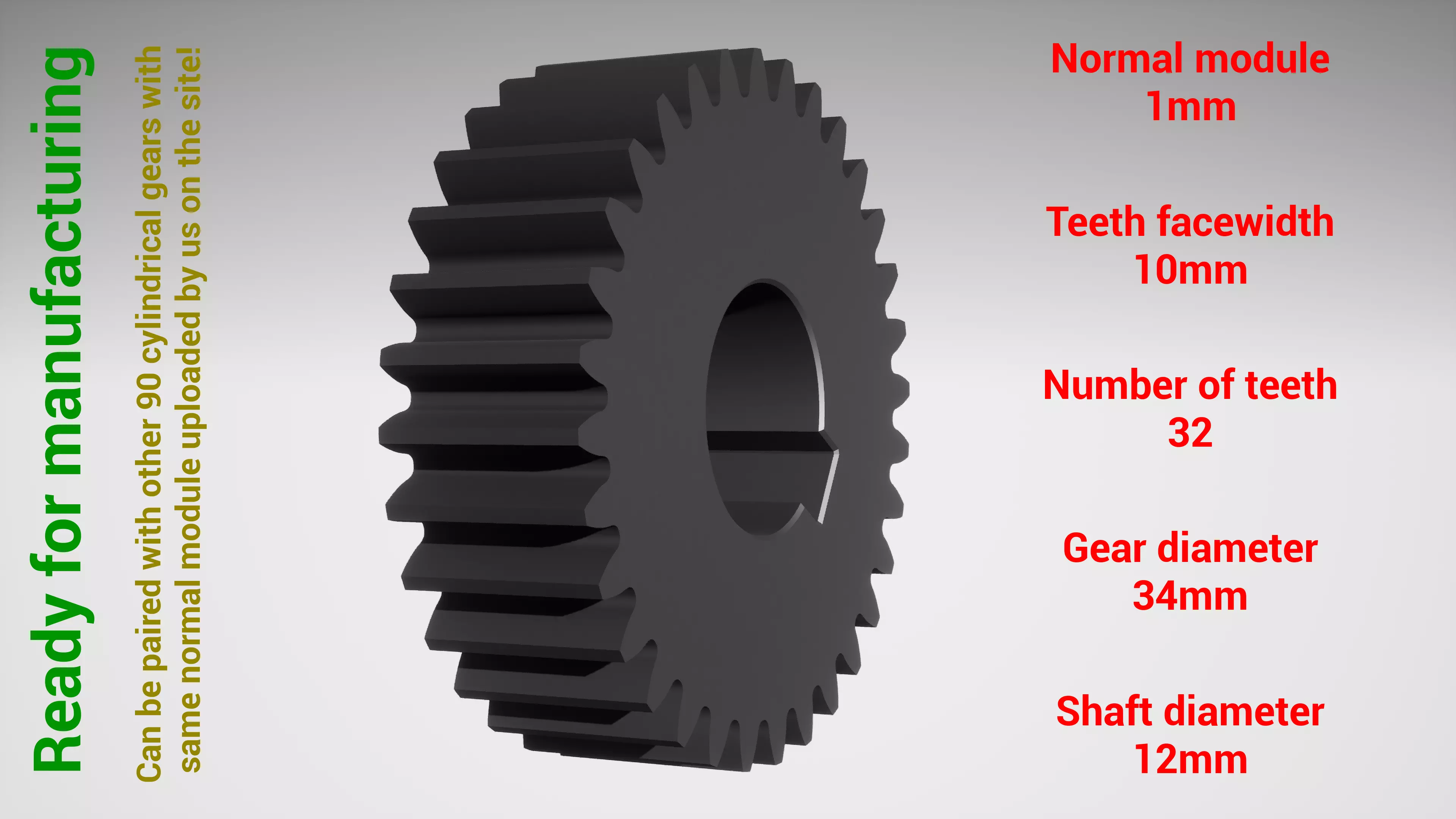 Cylindrical gear - paired - z32 m1 D34 d12 3D print model