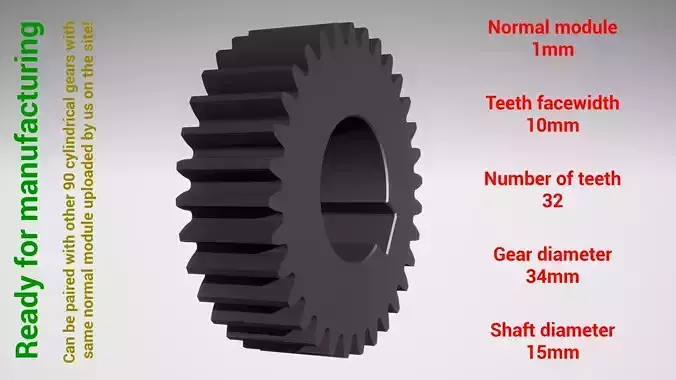 Cylindrical gear - paired - z32 m1 D34 d15