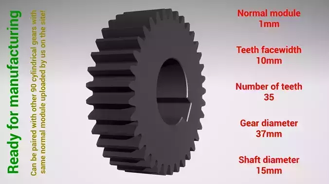 Cylindrical gear - paired - z35 m1 D37 d15