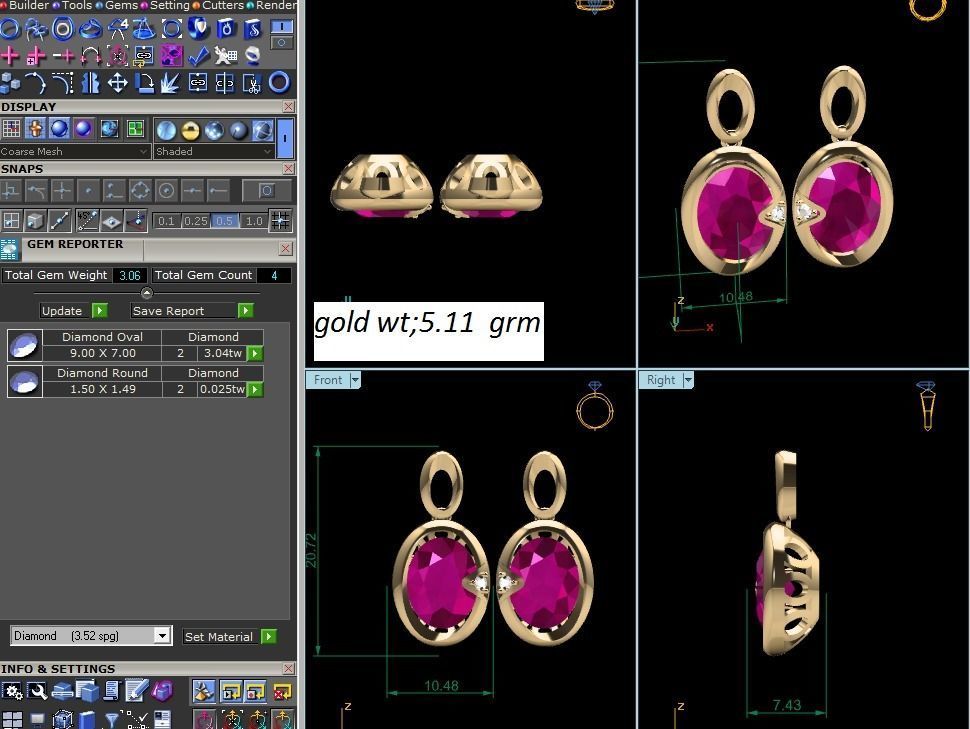 Oval Diamond Earrings 3D print model_10