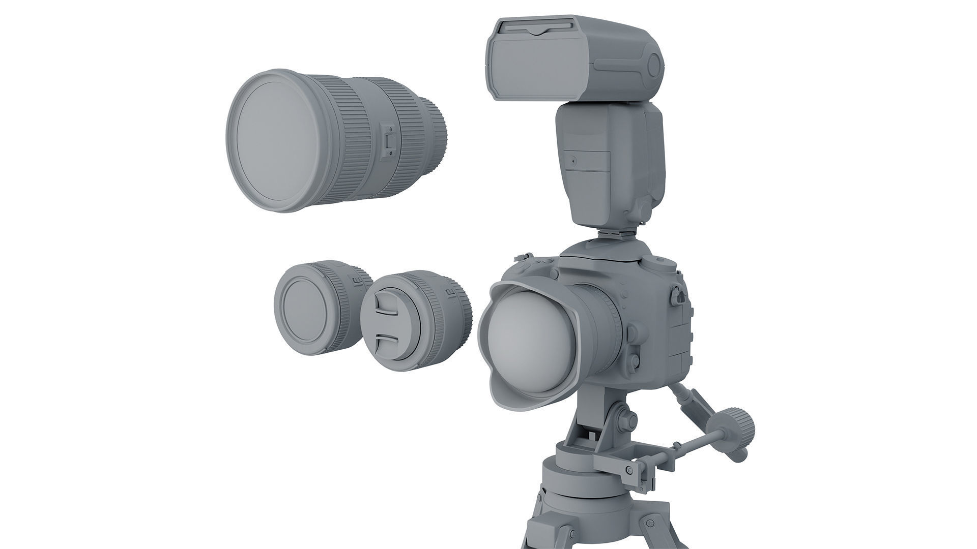 Nikon camera Flash Lenses Tripod Low-poly 3D model_6