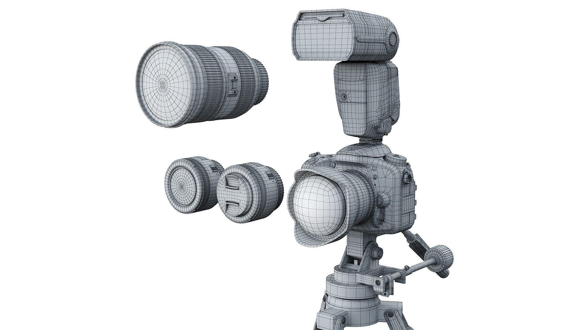 Nikon camera Flash Lenses Tripod Low-poly 3D model_7