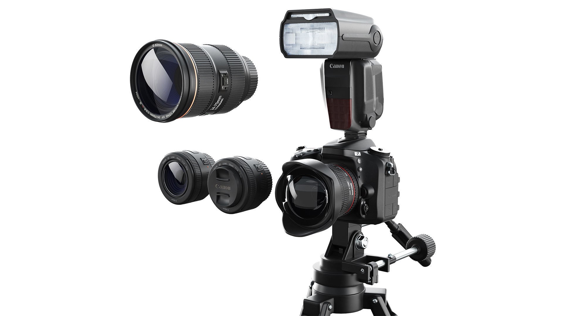 Nikon camera Flash Lenses Tripod Low-poly 3D model_2