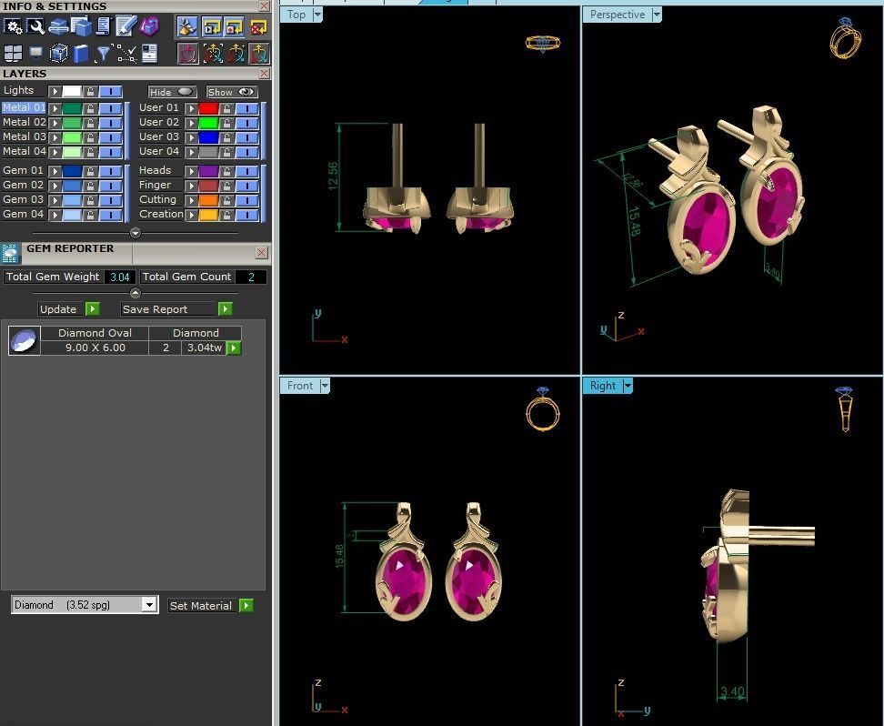 Oval Diamond Earrings 3D print model_6