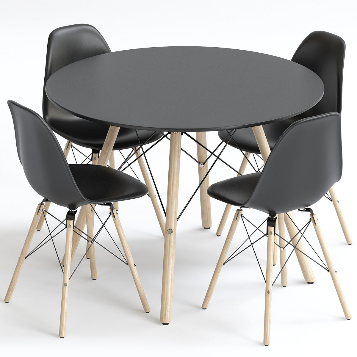 Cream Soft Pad Dining Chair with Wood Legs 3d model Low-poly 3D model_1