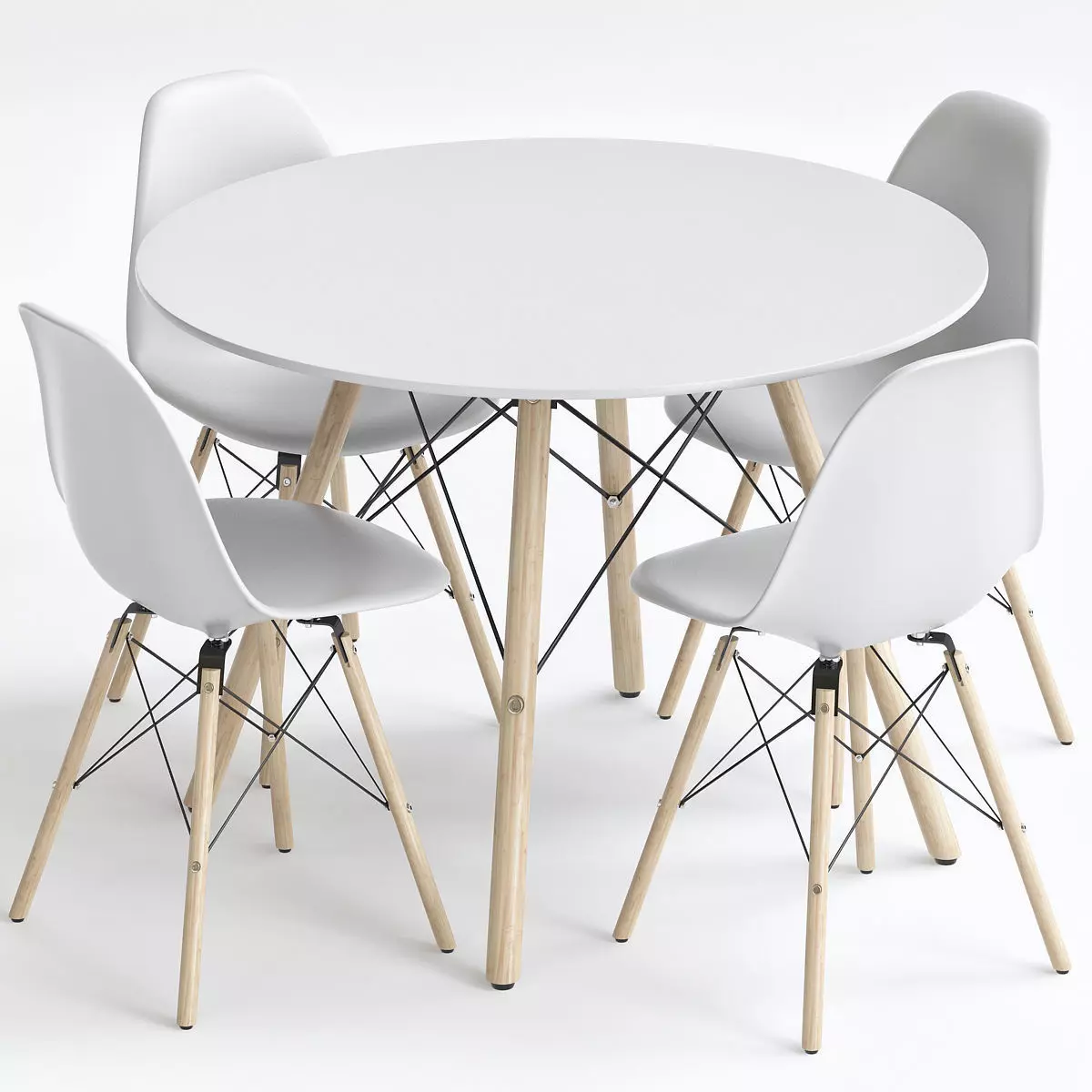Cream Soft Pad Dining Chair with Wood Legs 3d model Low-poly 3D model_0