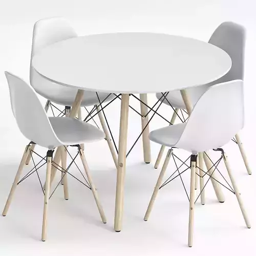 Cream Soft Pad Dining Chair with Wood Legs 3d model