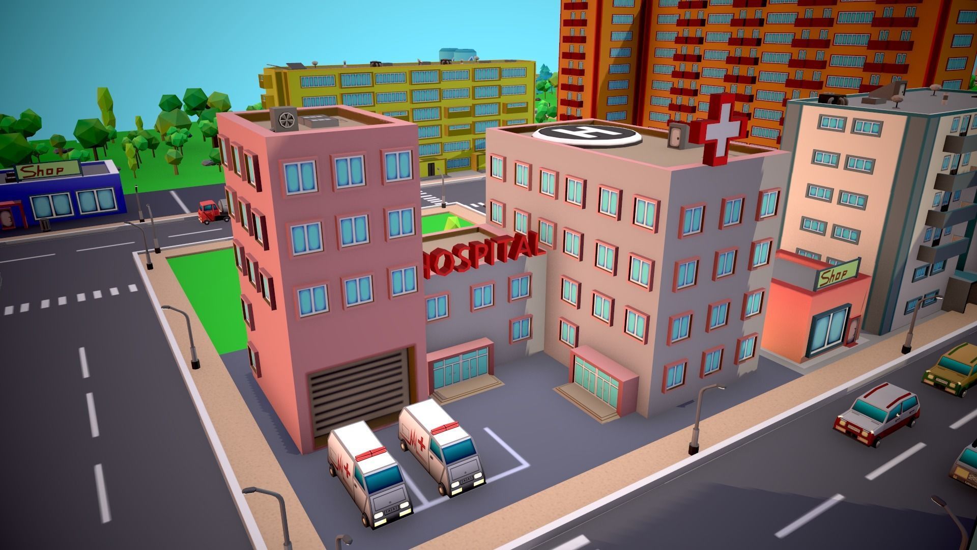 City Modular Set Toon Style Low-poly Low-poly 3D model_10
