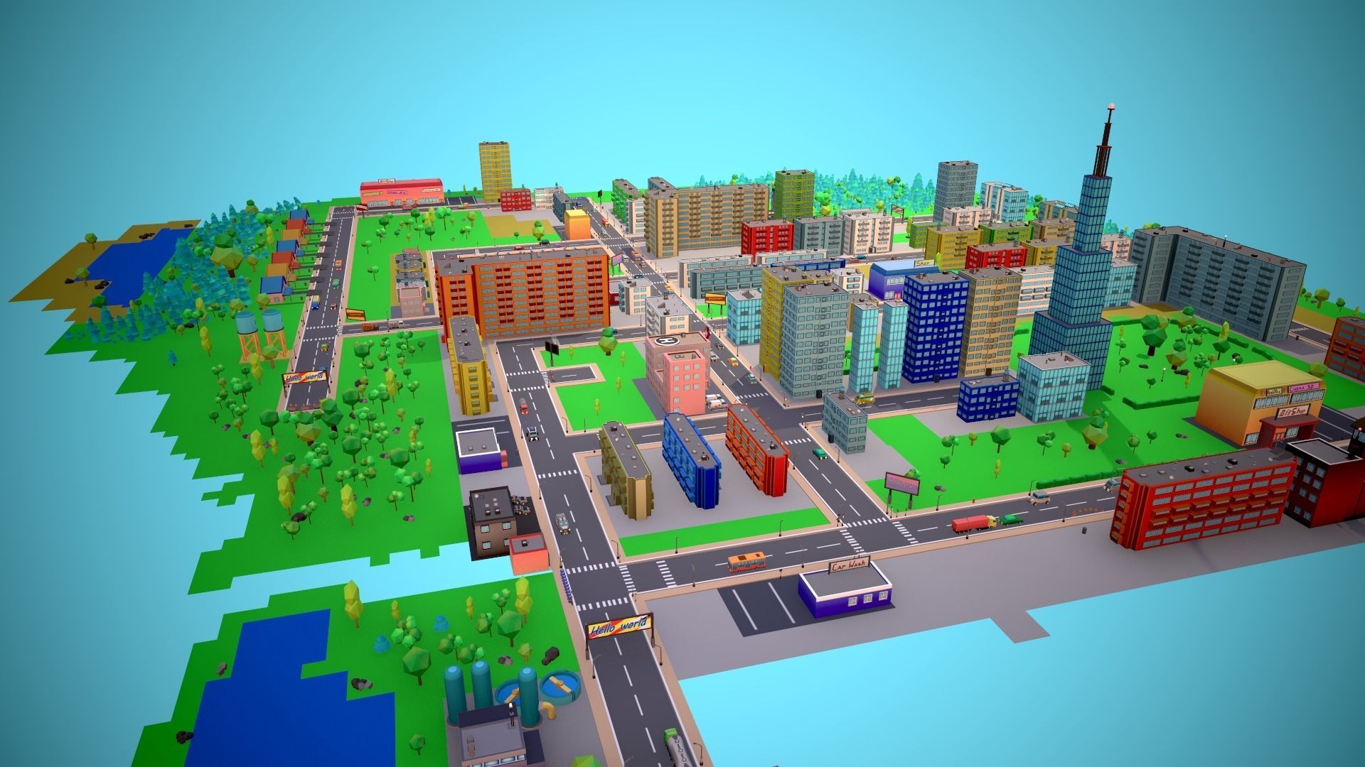 City Modular Set Toon Style Low-poly Low-poly 3D model_4