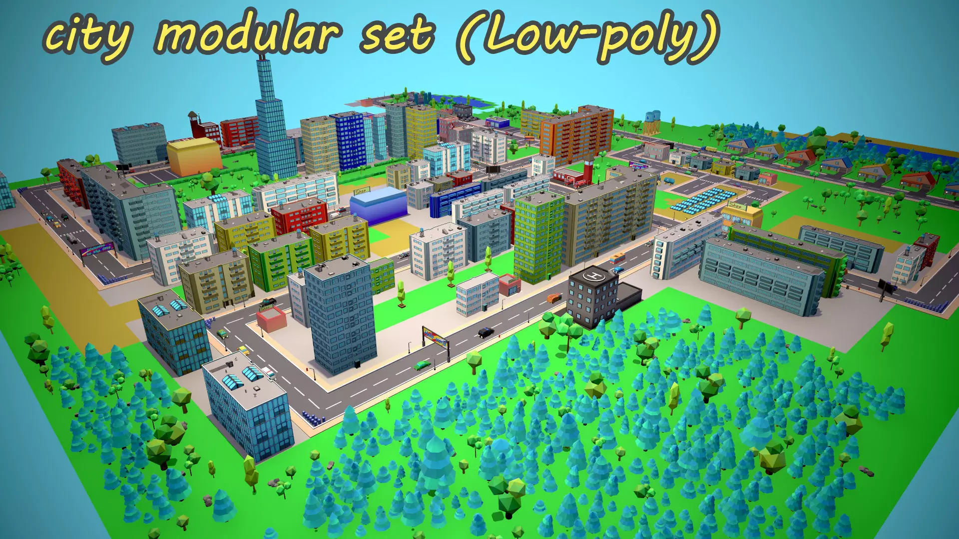 City Modular Set Toon Style Low-poly Low-poly 3D model_0