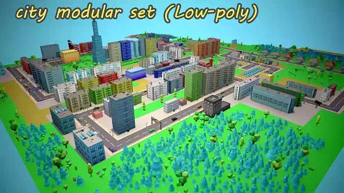 City Modular Set Toon Style Low-poly