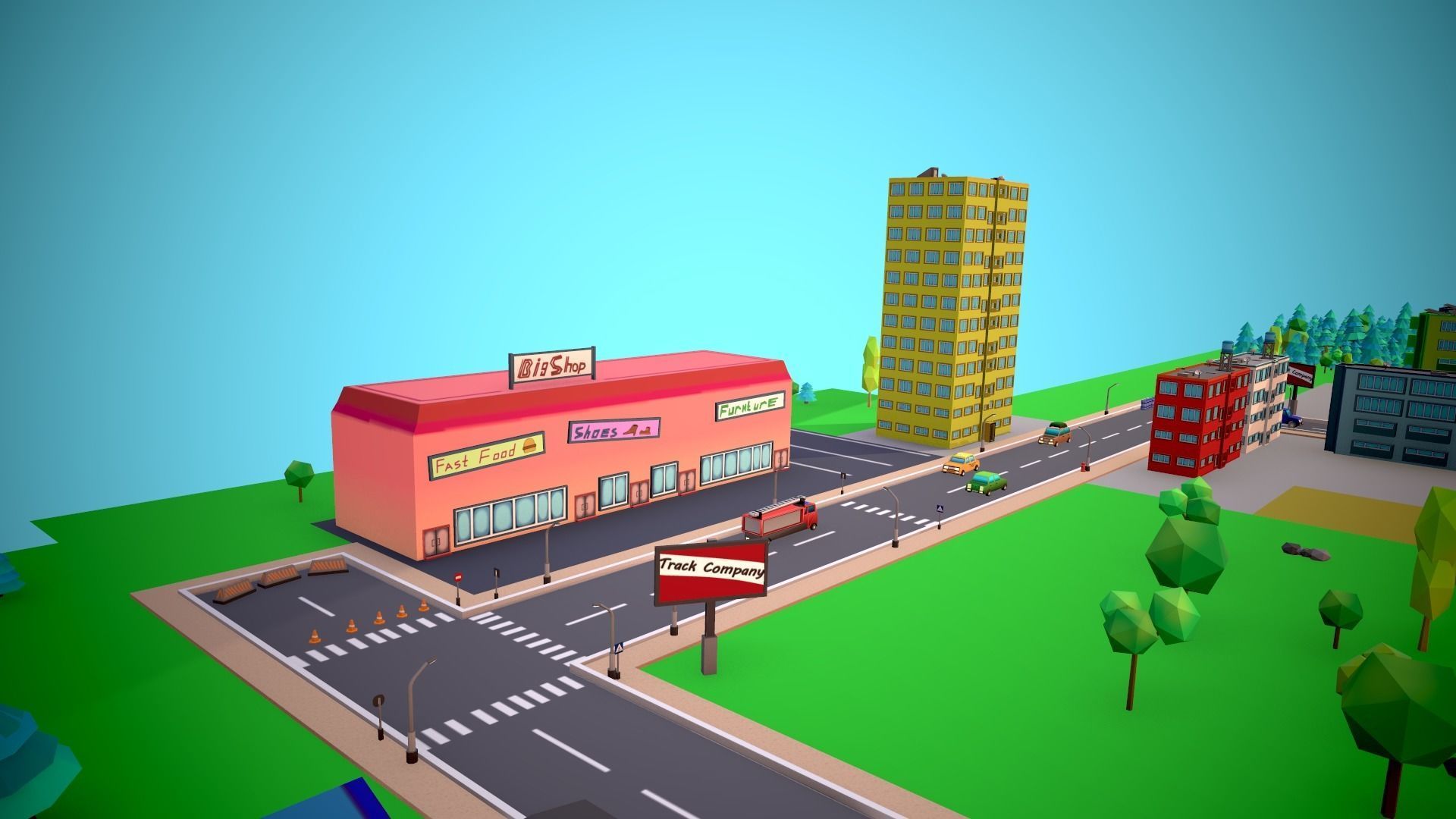 City Modular Set Toon Style Low-poly Low-poly 3D model_11