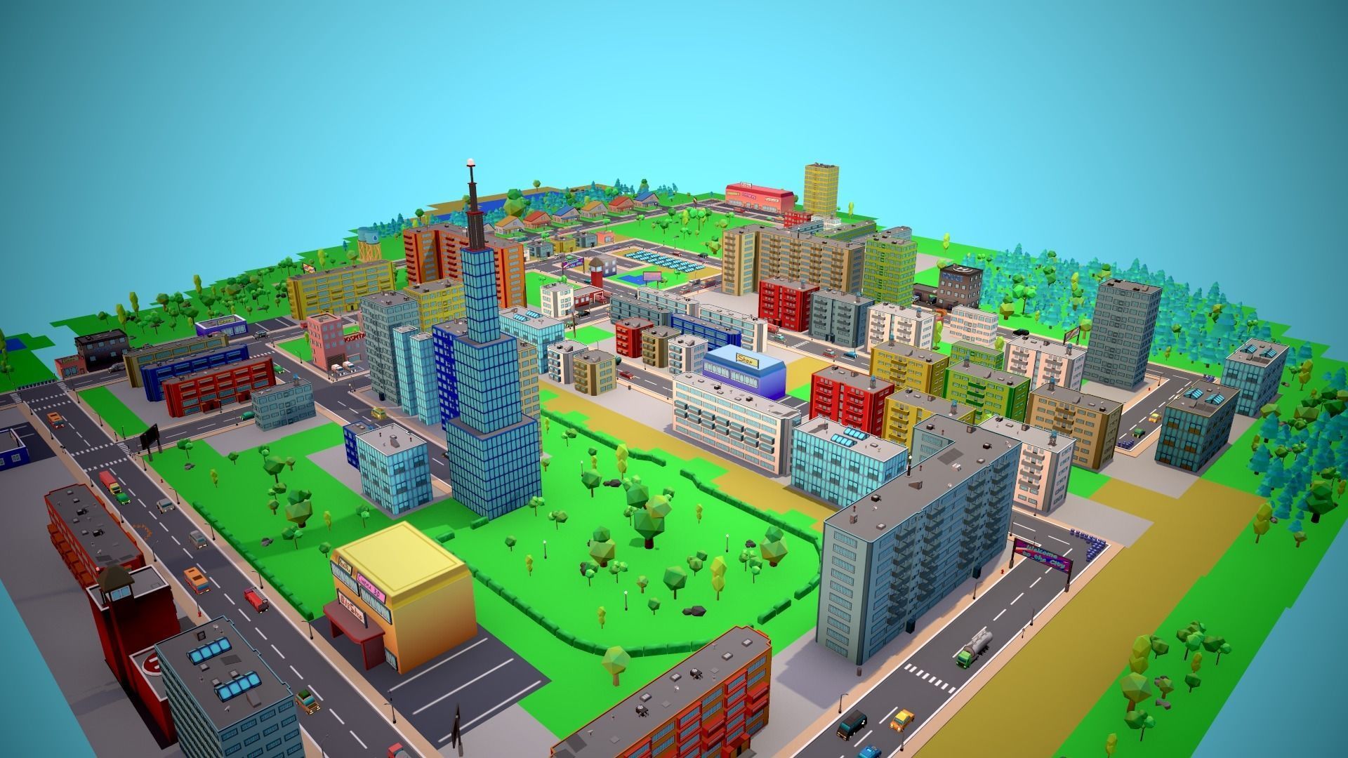 City Modular Set Toon Style Low-poly Low-poly 3D model_3