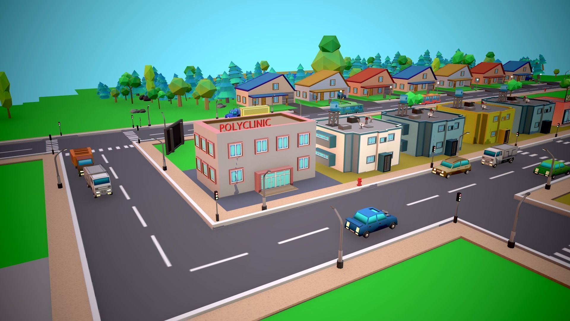 City Modular Set Toon Style Low-poly Low-poly 3D model_6