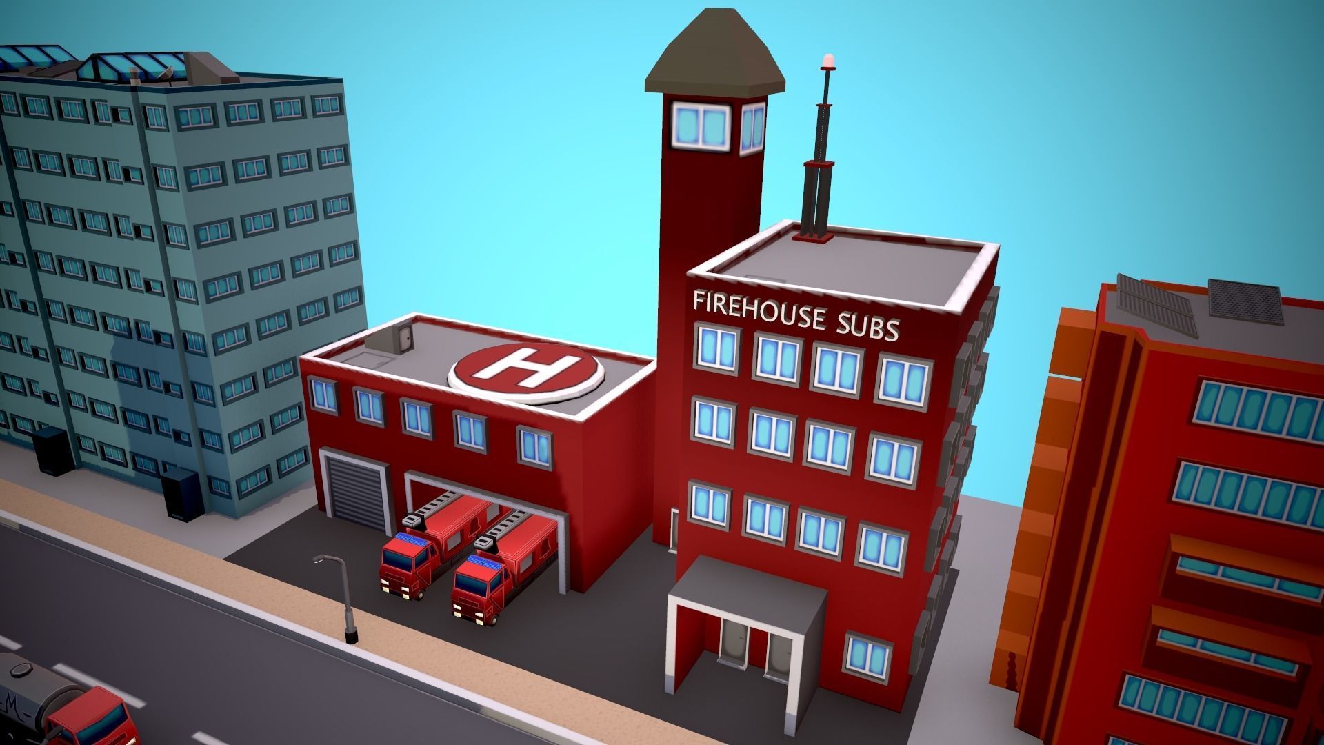 City Modular Set Toon Style Low-poly Low-poly 3D model_13