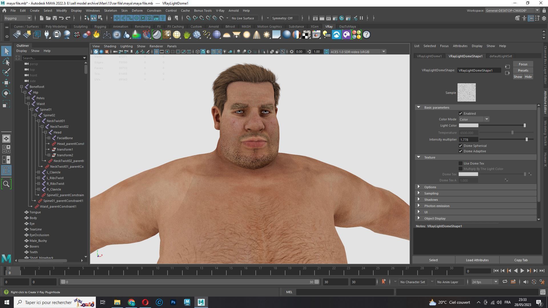 Realistic Fat man Naked character Low-poly 3D model_22