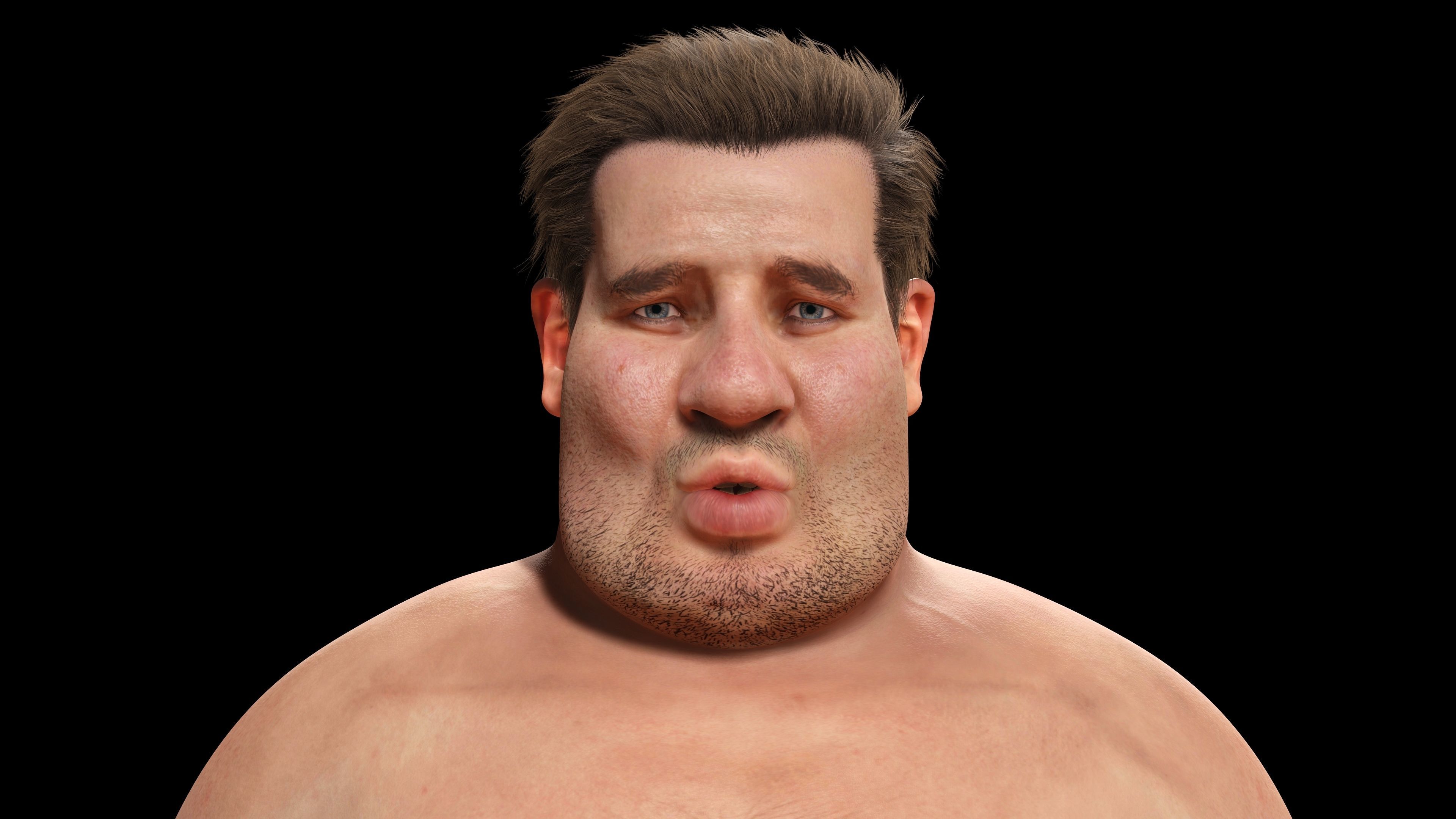 Realistic Fat man Naked character Low-poly 3D model_5