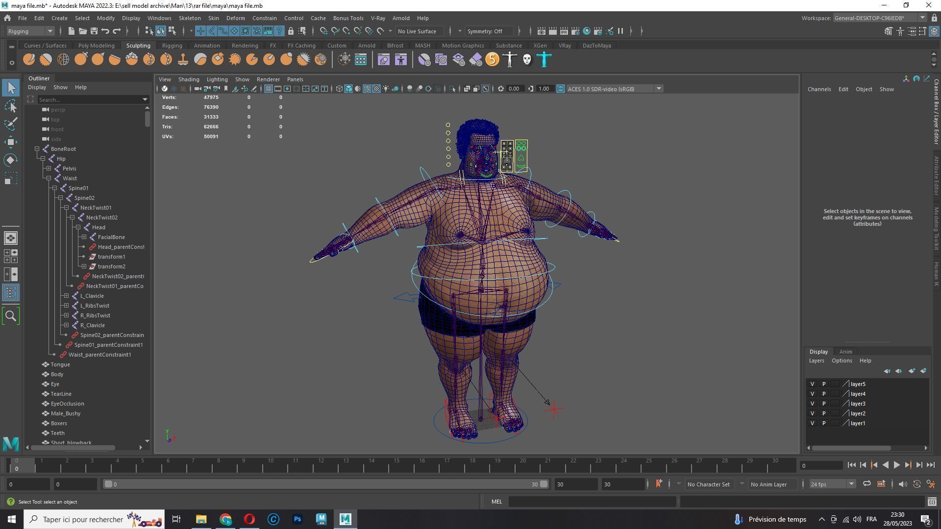 Realistic Fat man Naked character Low-poly 3D model_19