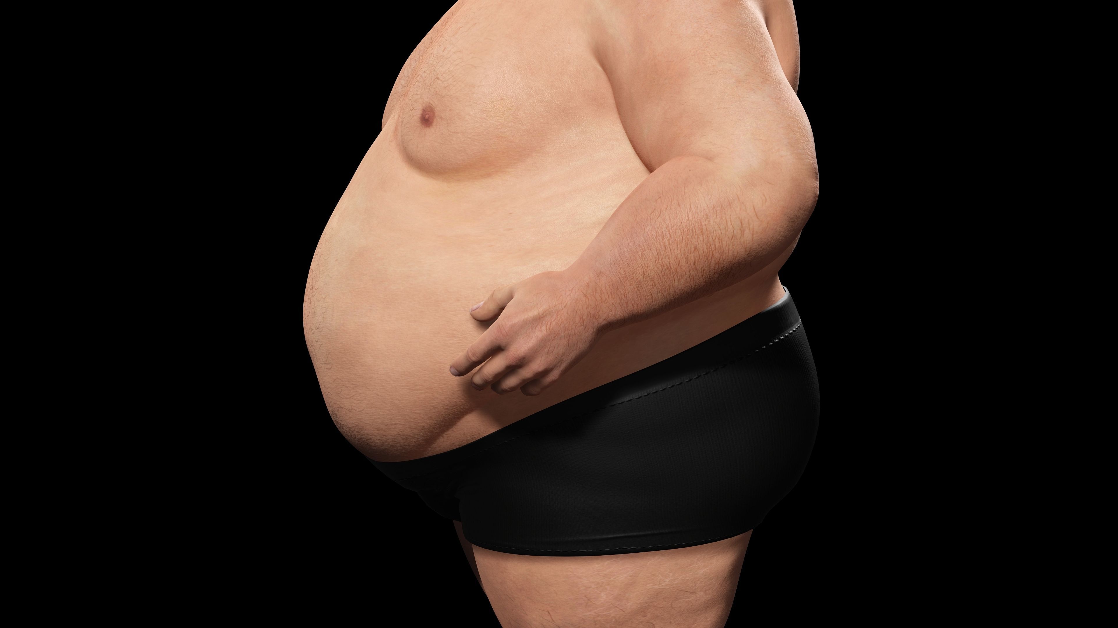 Realistic Fat man Naked character Low-poly 3D model_8