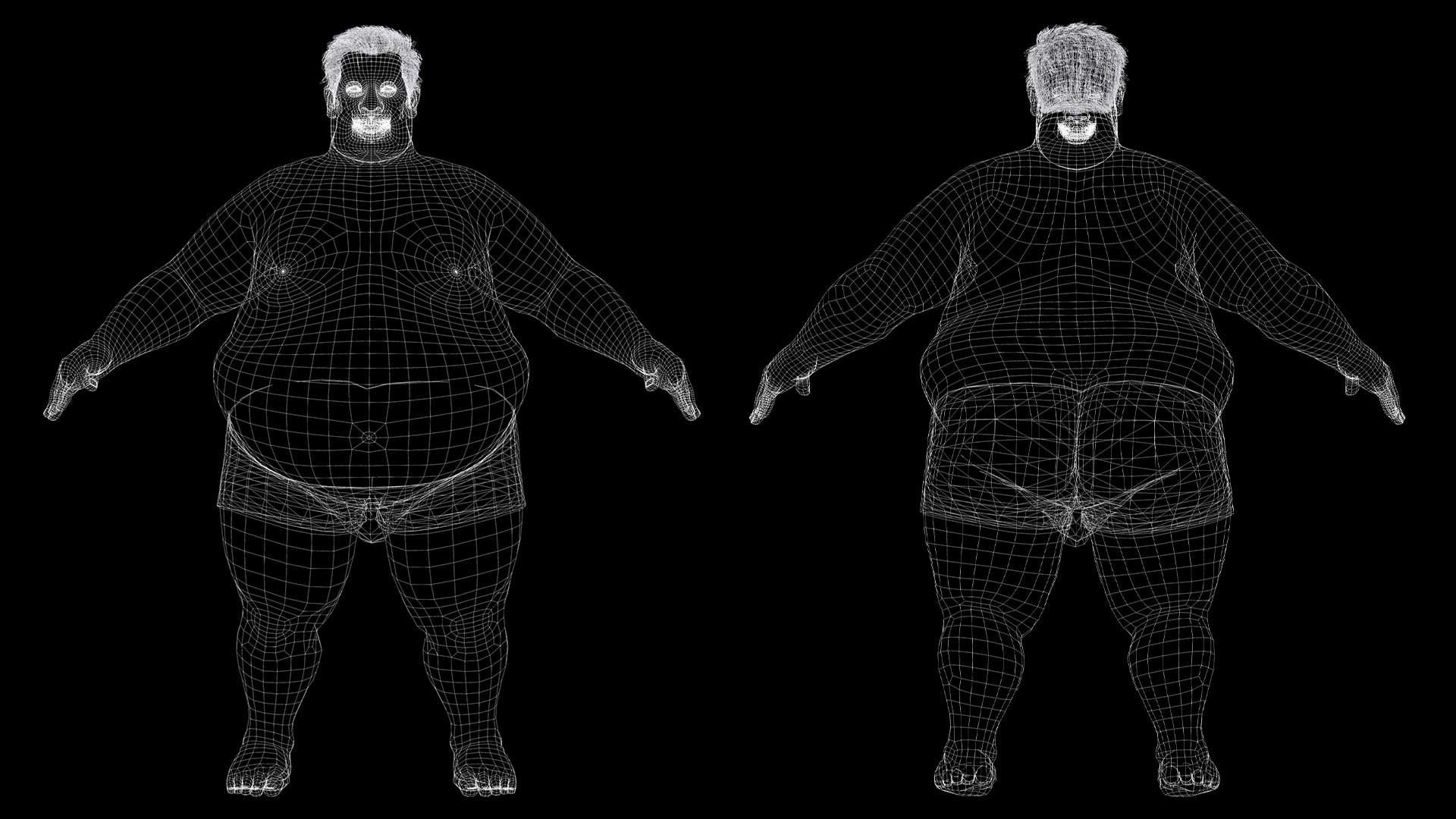 Realistic Fat man Naked character Low-poly 3D model_14