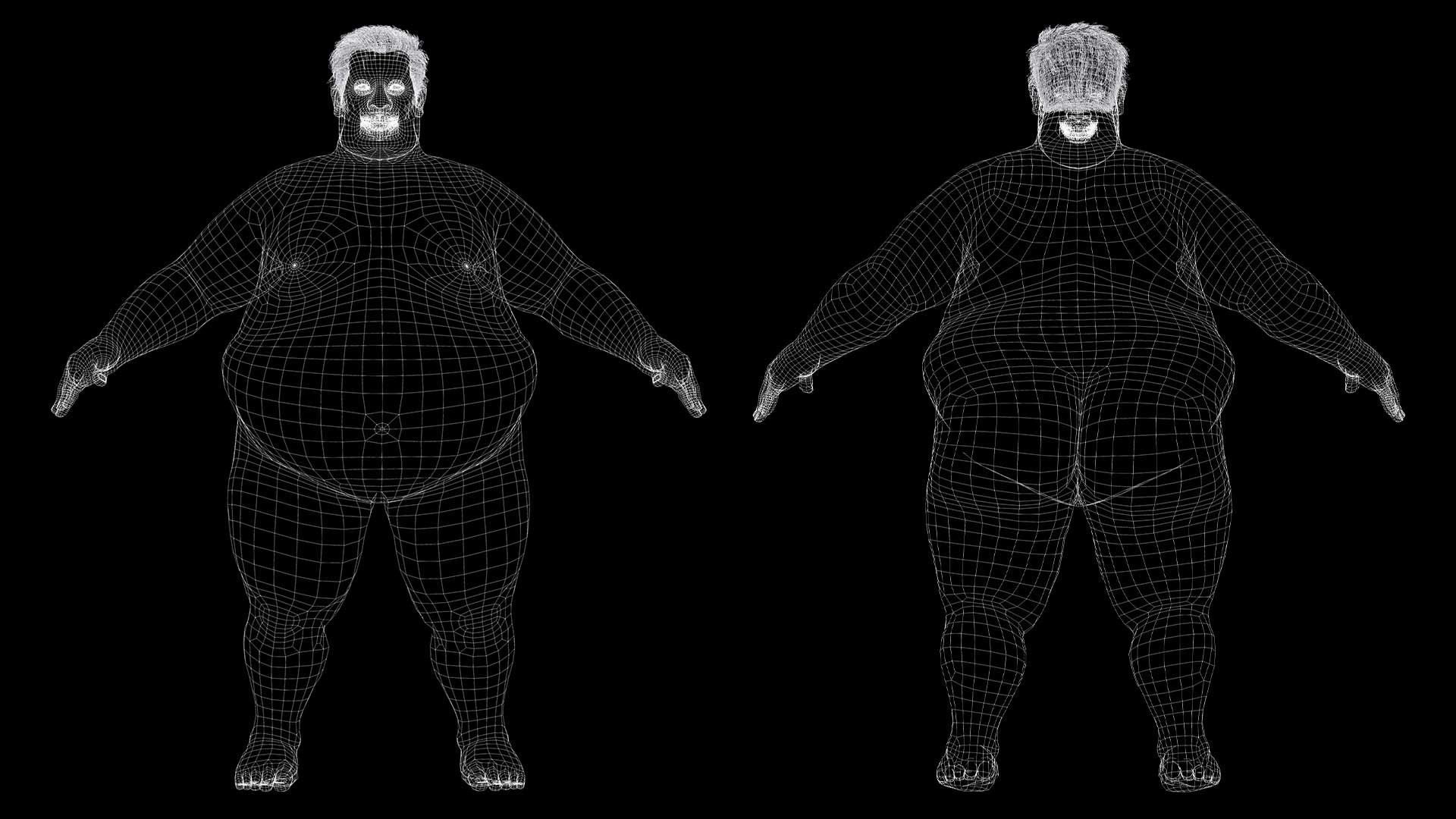 Realistic Fat man Naked character Low-poly 3D model_15