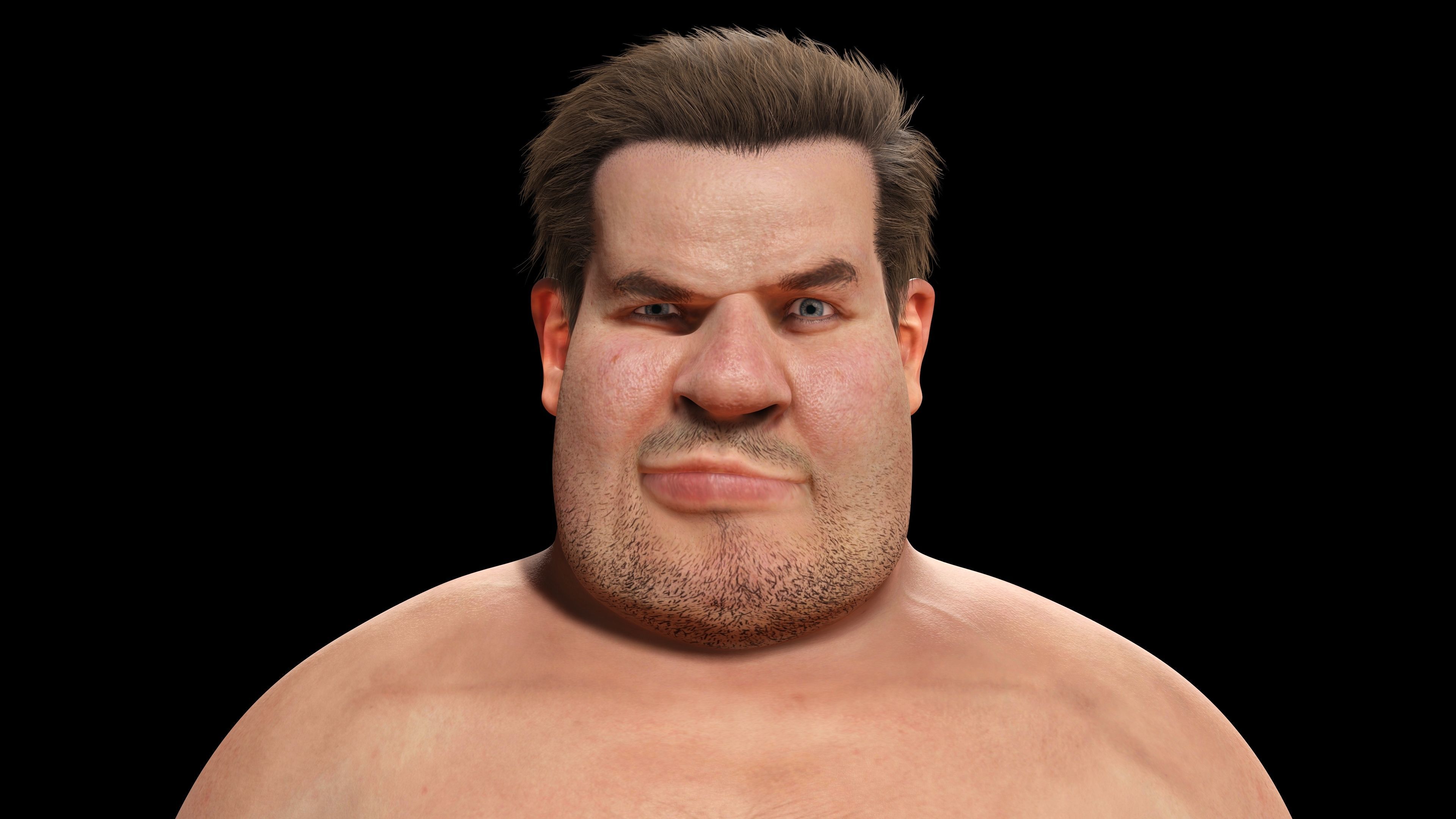 Realistic Fat man Naked character Low-poly 3D model_3