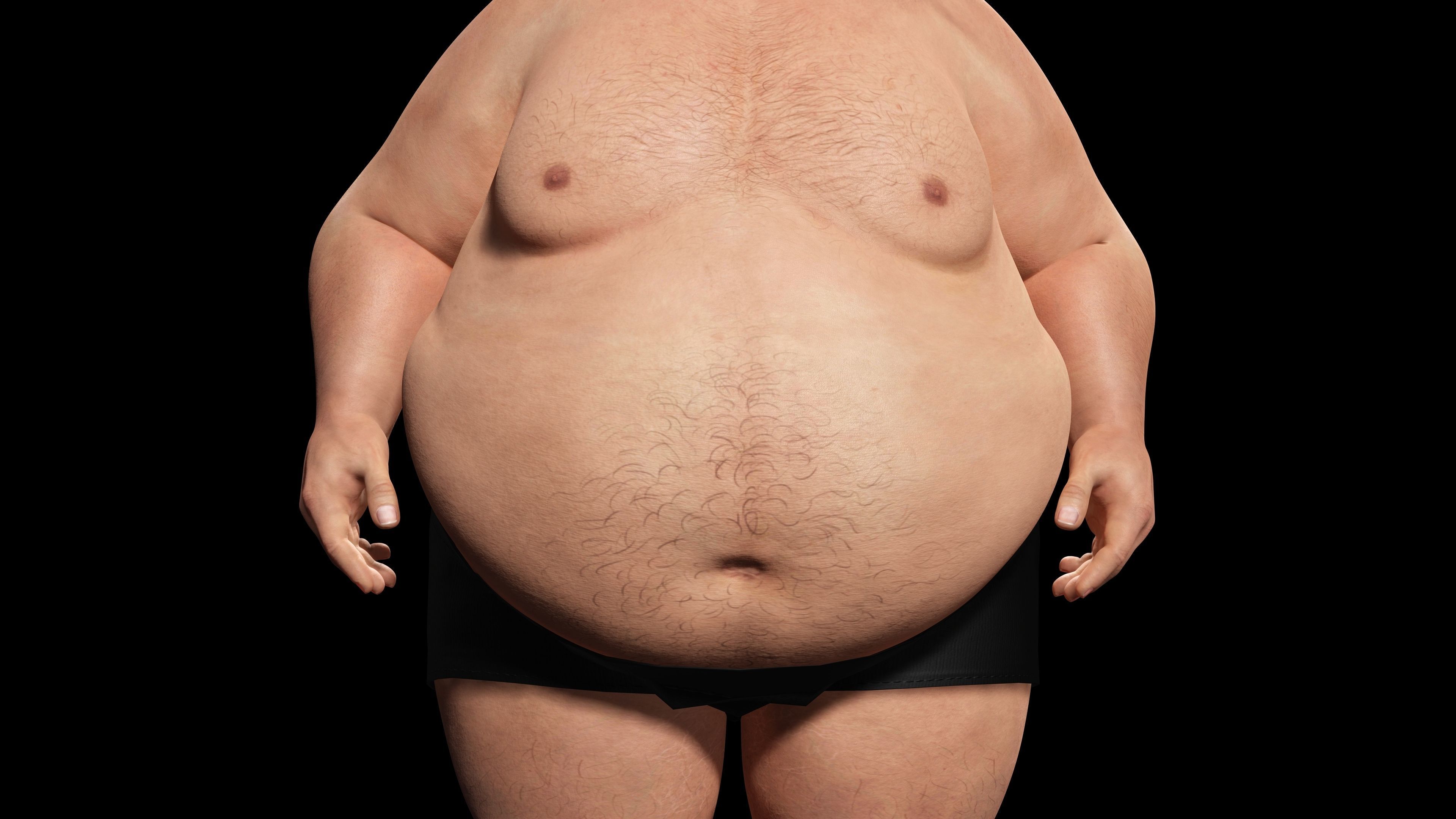 Realistic Fat man Naked character Low-poly 3D model_6