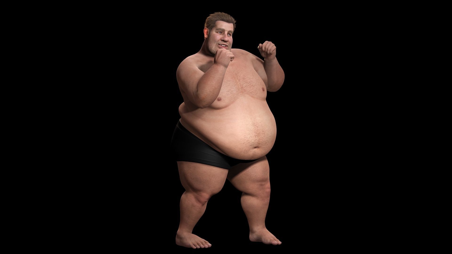 Realistic Fat man Naked character Low-poly 3D model_11