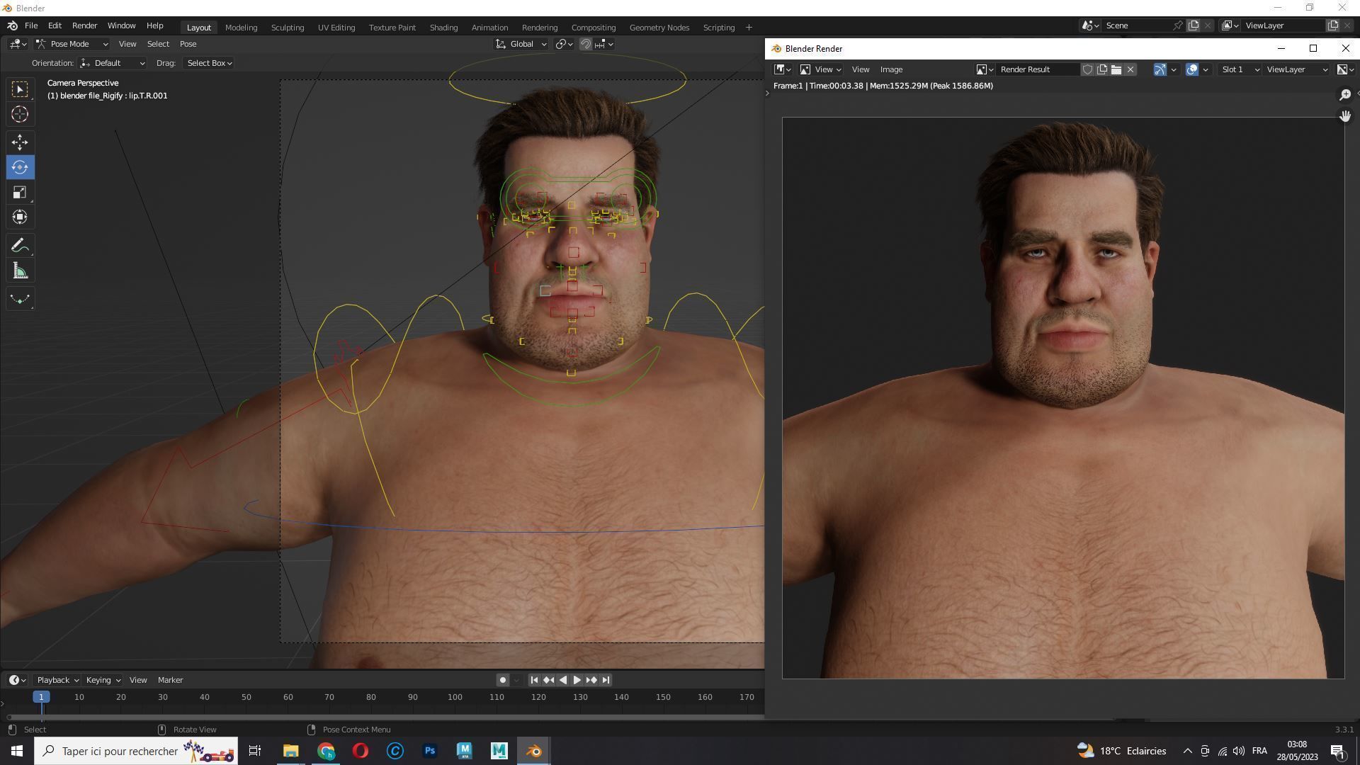 Realistic Fat man Naked character Low-poly 3D model_18