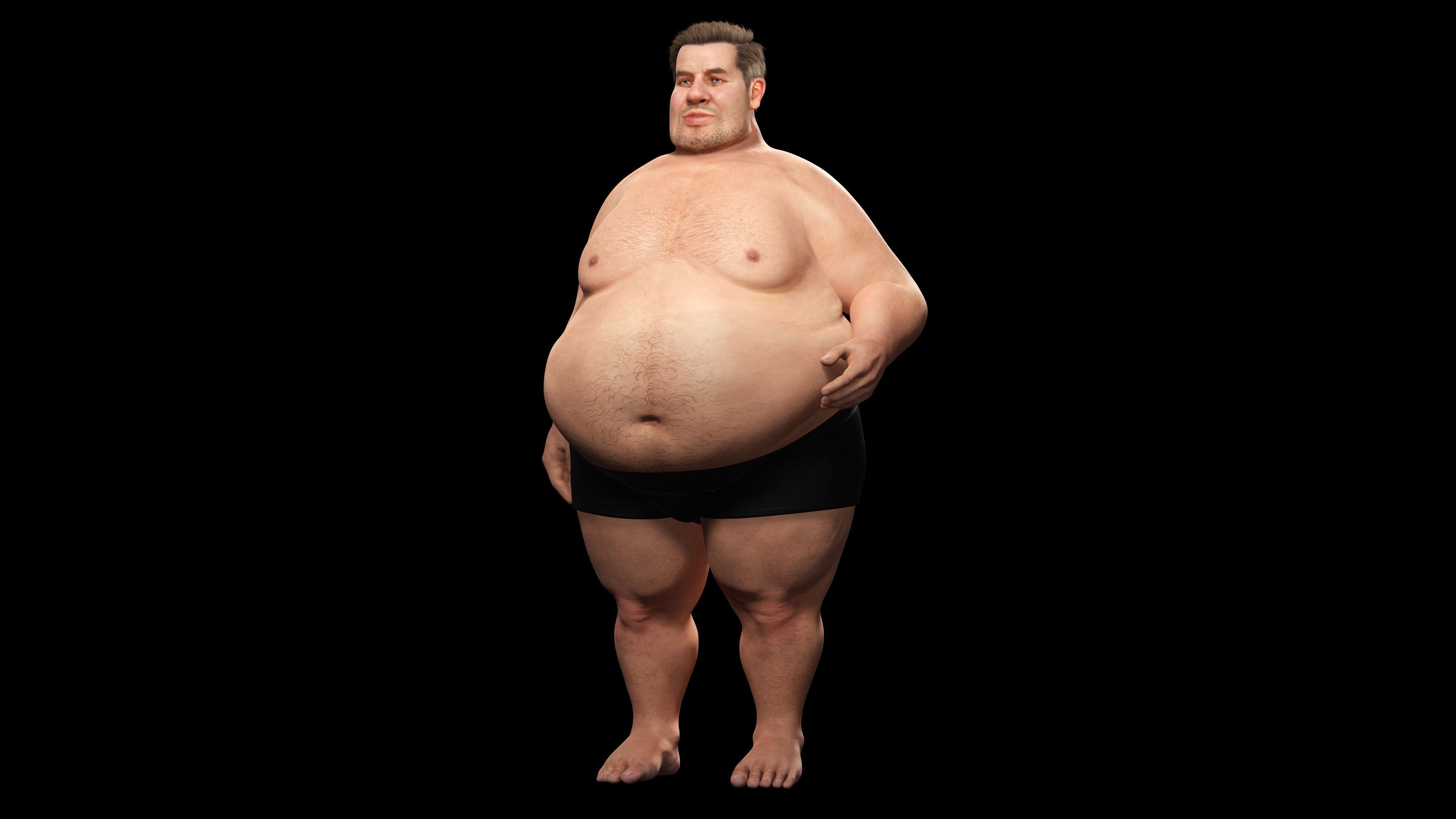 Realistic Fat man Naked character Low-poly 3D model_10