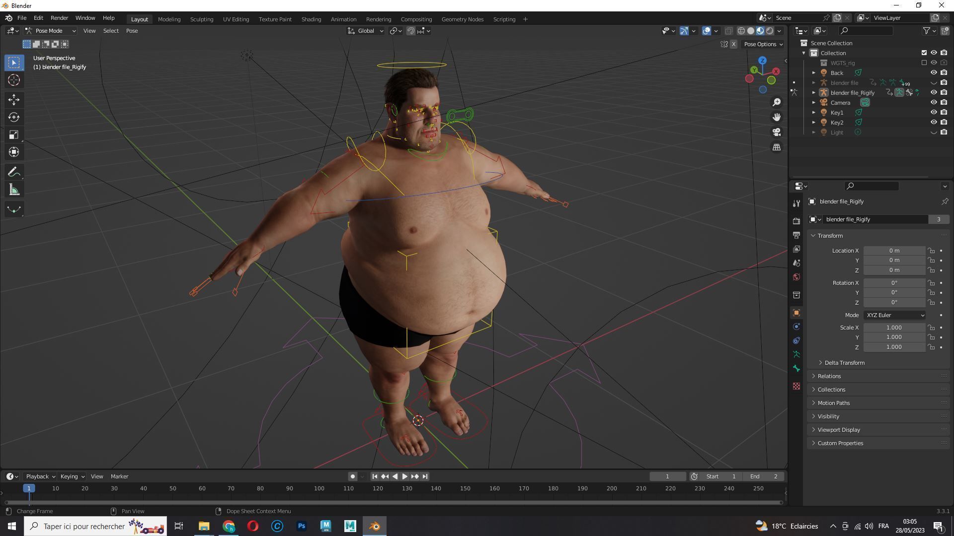 Realistic Fat man Naked character Low-poly 3D model_16
